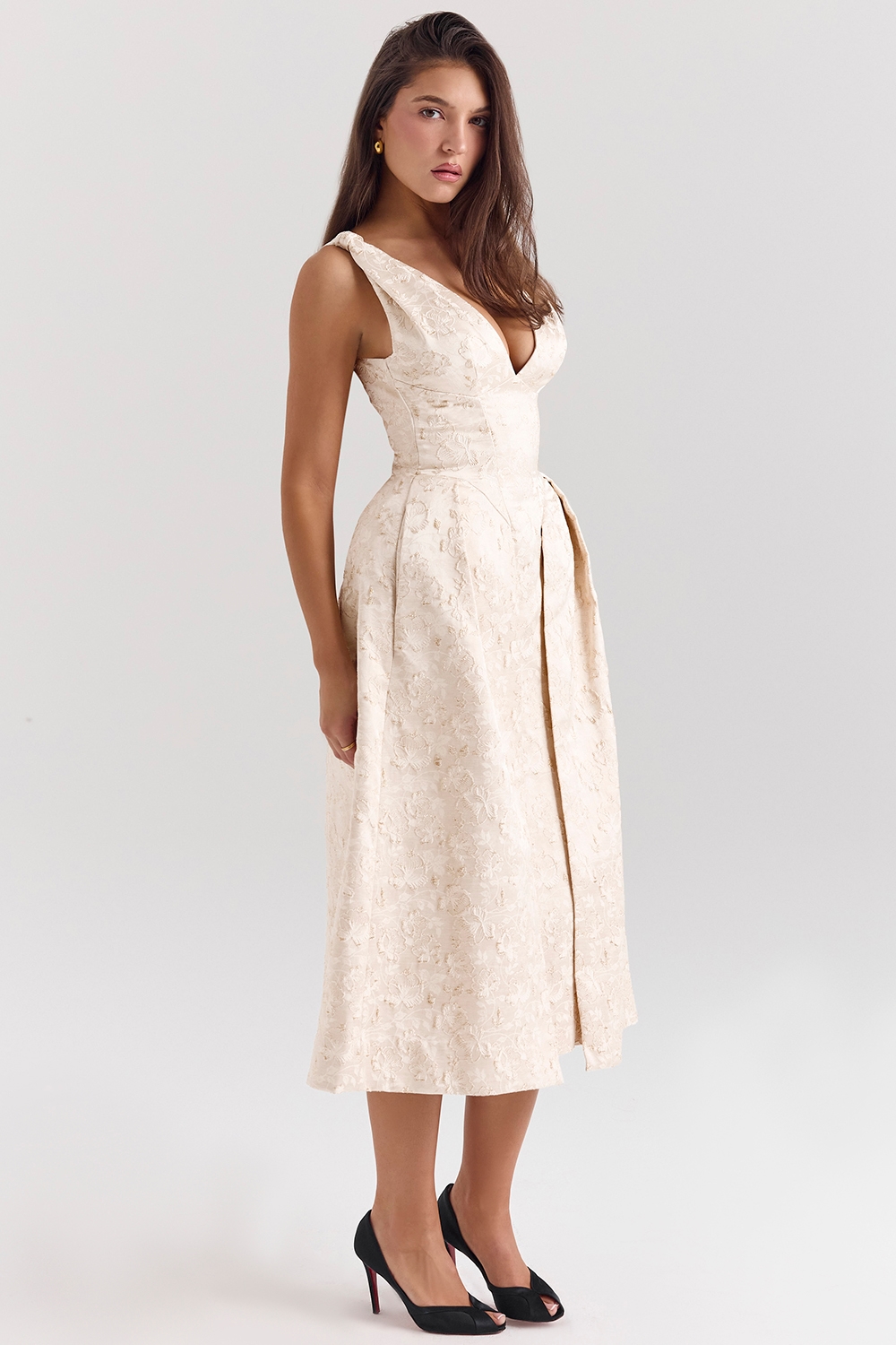 Paloma  Ivory Metallic Jacquard Midi Dress — image 5