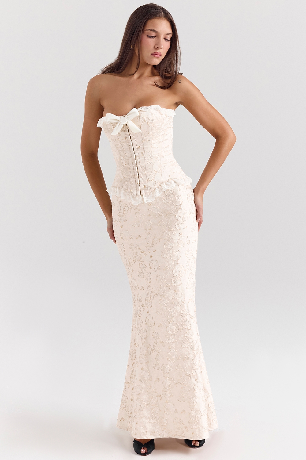 Mara  Ivory Metallic Jacquard Maxi Skirt — image 3