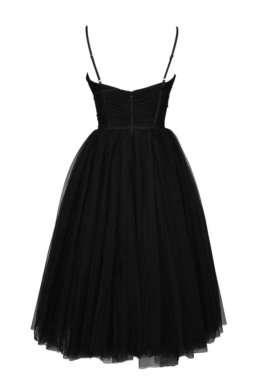 Countess  Black Tulle Ruched Bodice Midi Dress — image 10