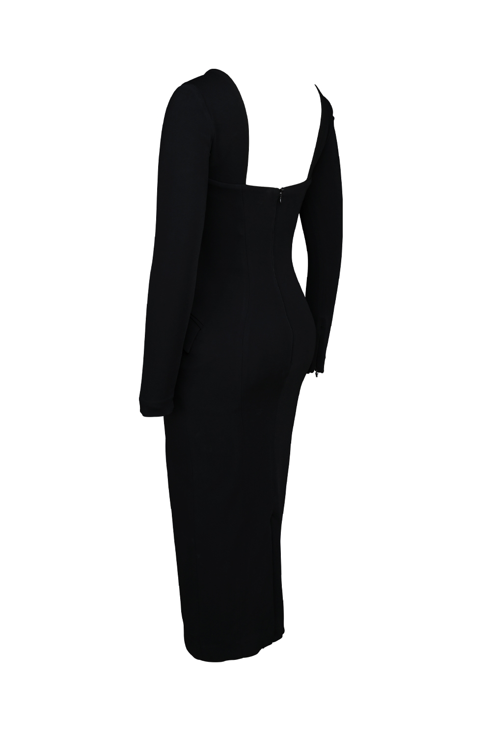 Ella  Black Stretch Crepe Long Sleeve Midi Dress — image 11