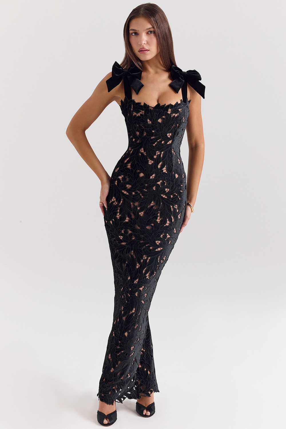 Tiff  Black Velvet Lace Maxi Dress — image 1
