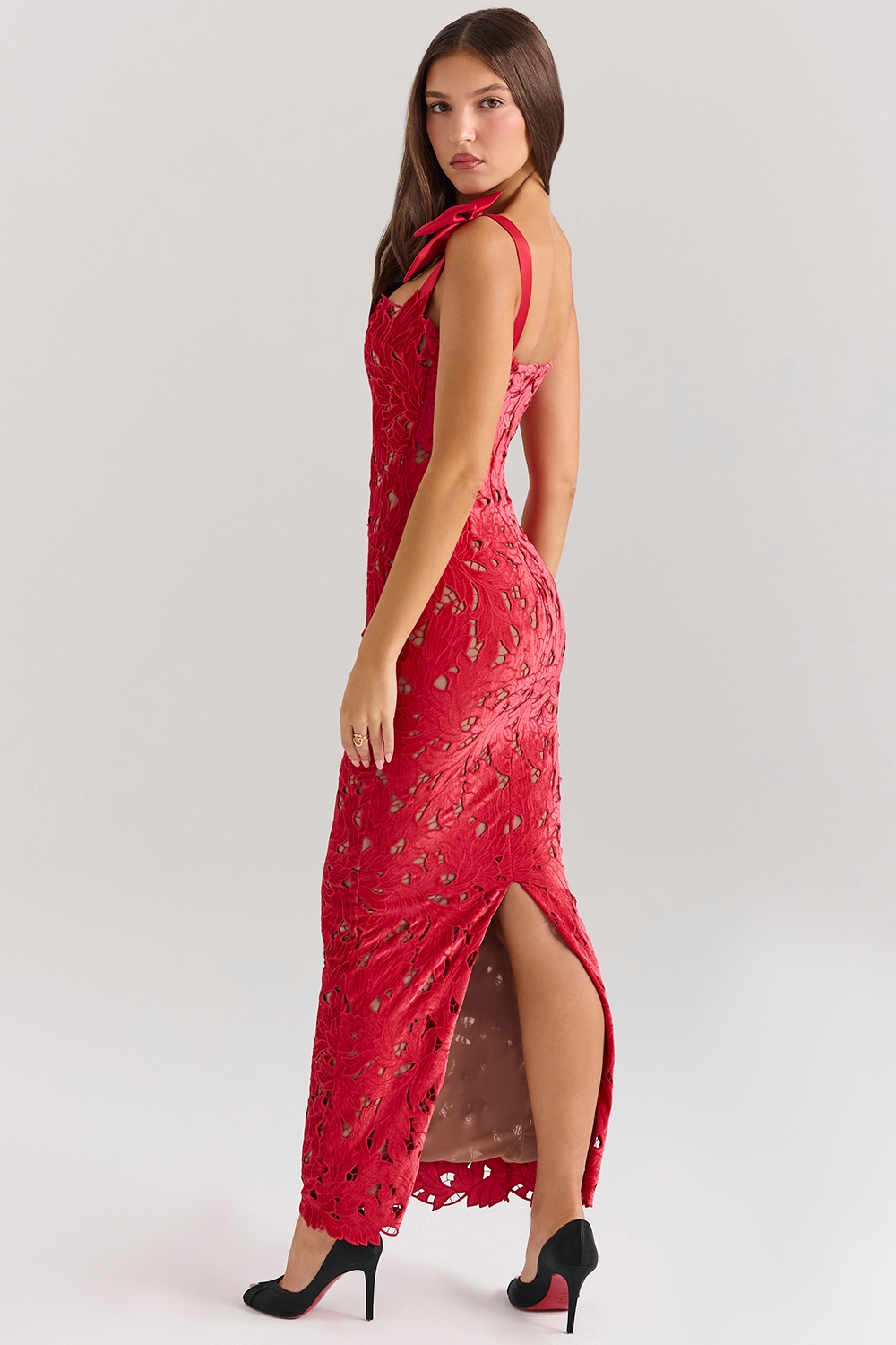 Tiff  Holly Red Velvet Lace Maxi Dress — image 6