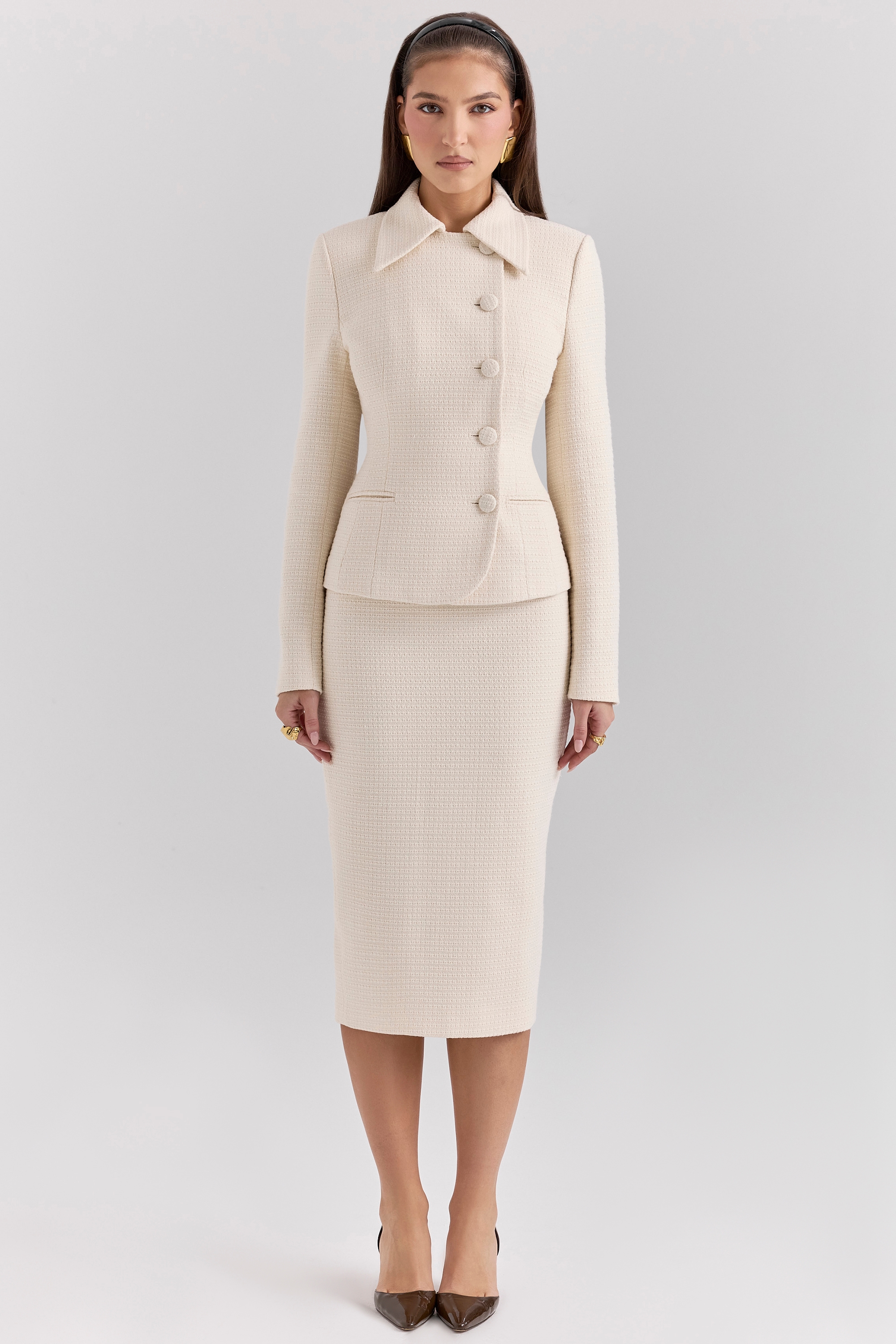 Misha  Cream Boucle Button Front Blazer — image 3