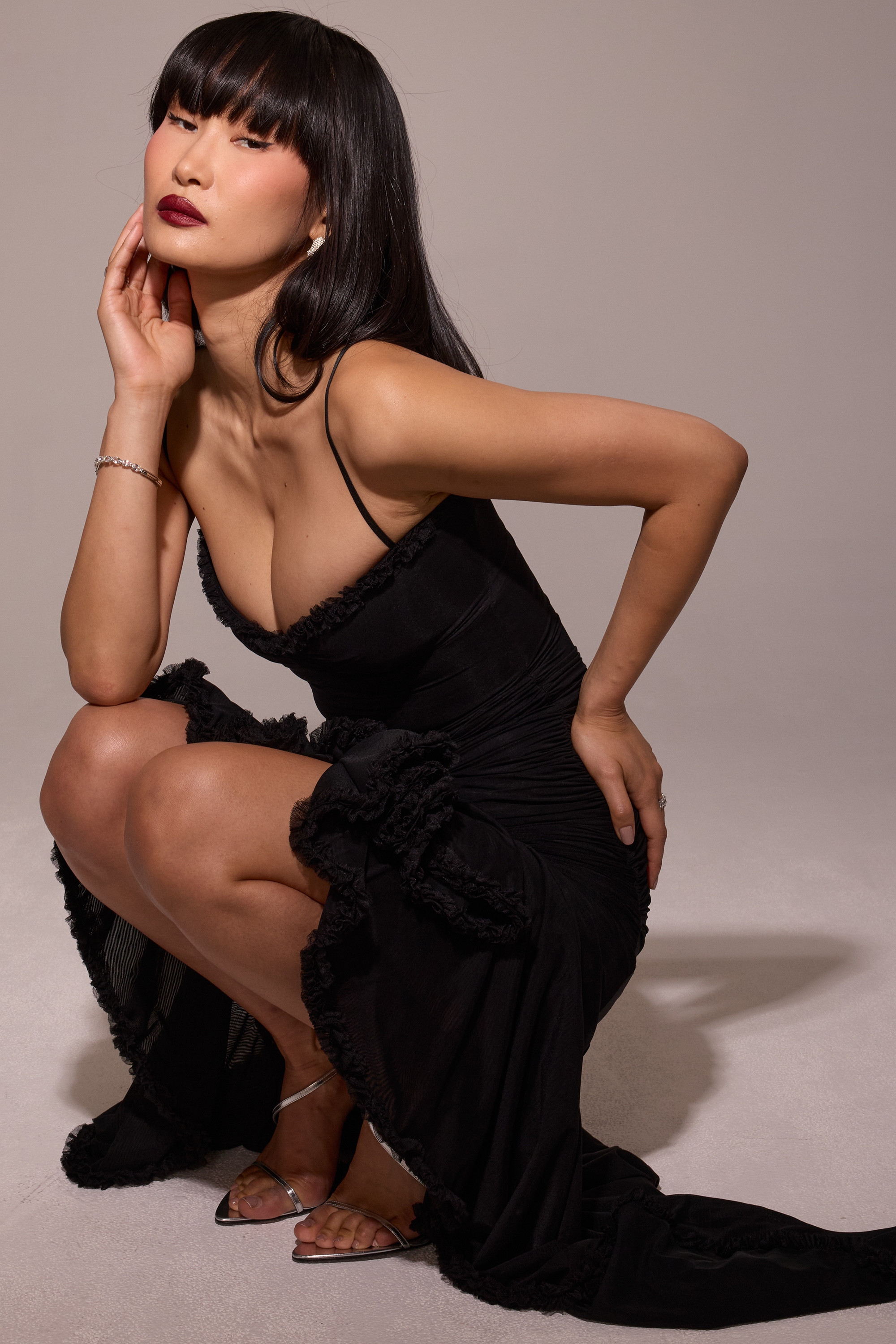 Gabbi  Black Mesh Ruffled Front Gown — image 11