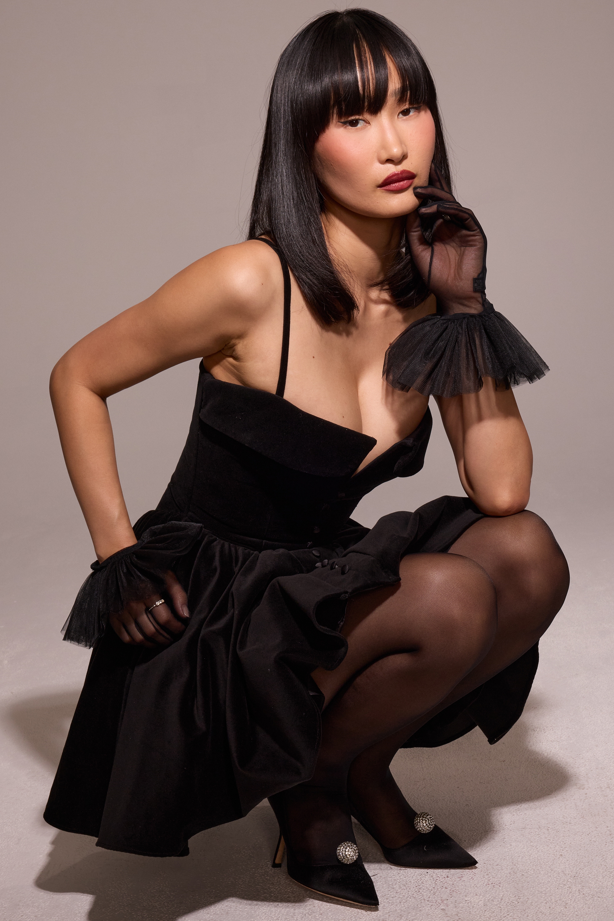 Selina  Black Velvet Tulle Mini Dress — image 12