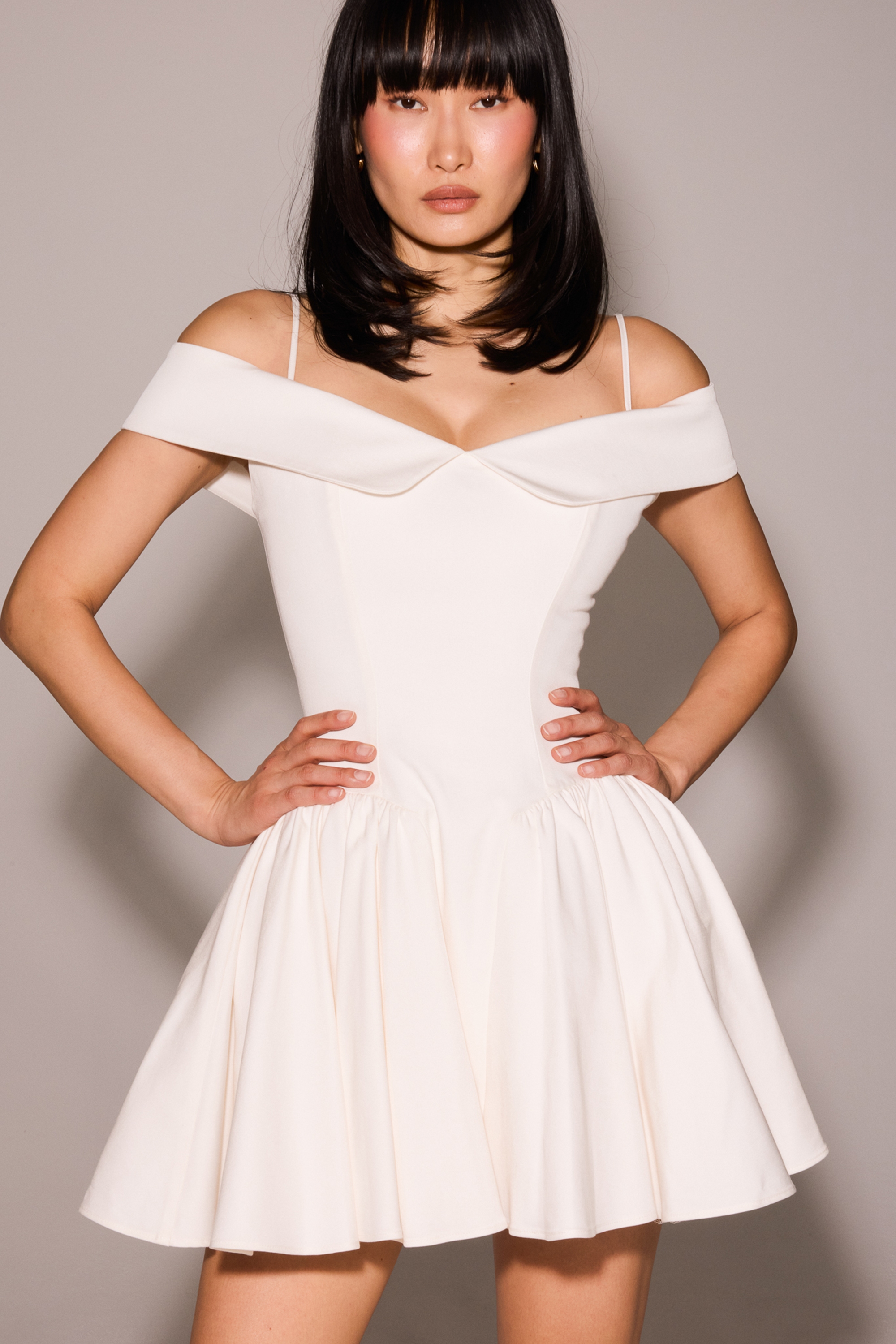 Elida  White Twill Off Shoulder Mini Dress — image 9