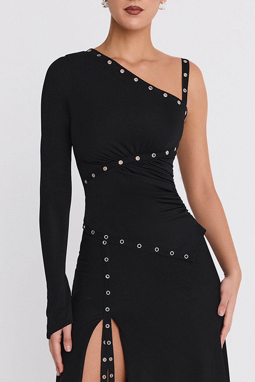 Mistress Rocks Black Eyelet Trim One Sleeve Top - SALE