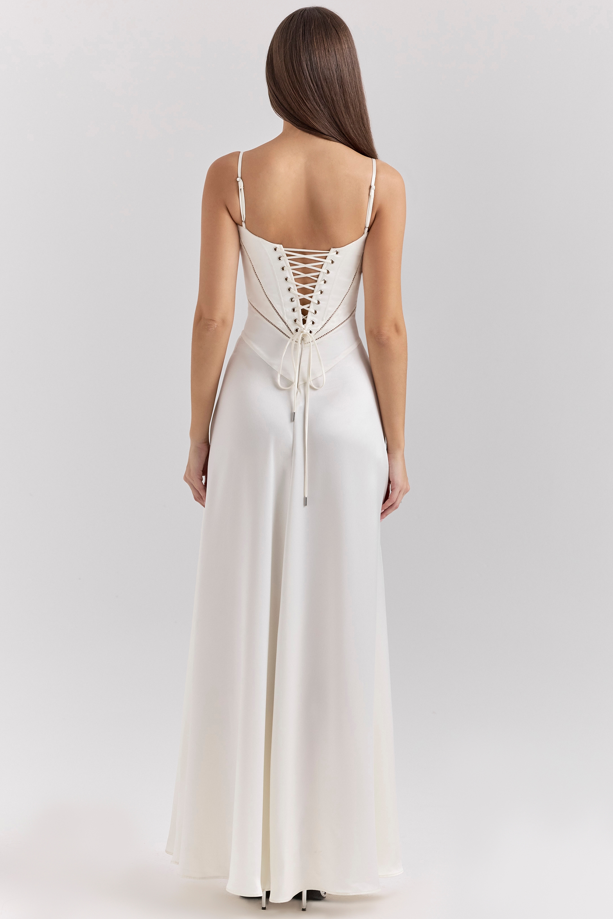 Anabella  Ivory Satin Lace Up Maxi Dress — image 7