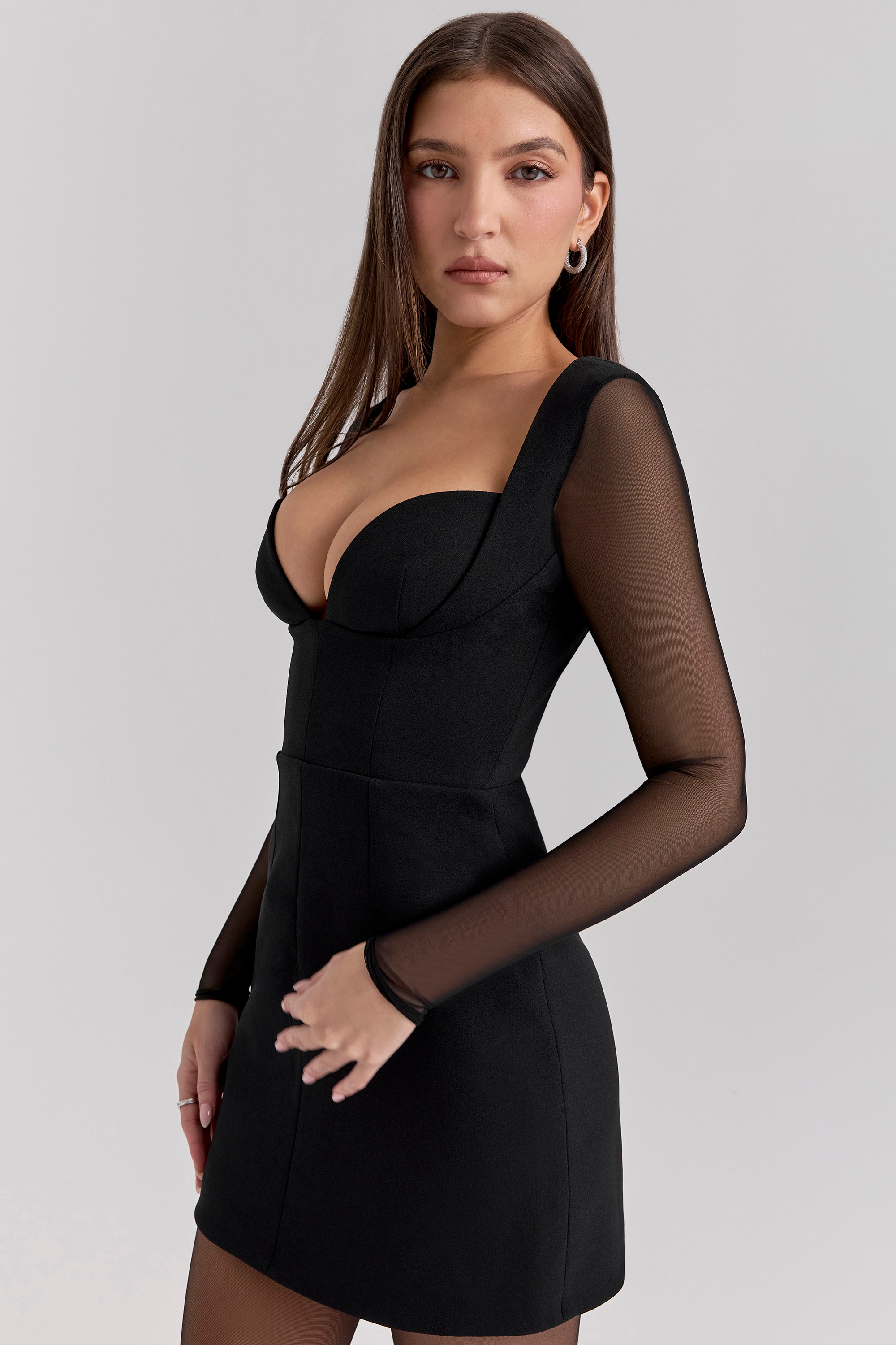 Angelie  Black Stretch Crepe Plunge Mini Dress — image 6