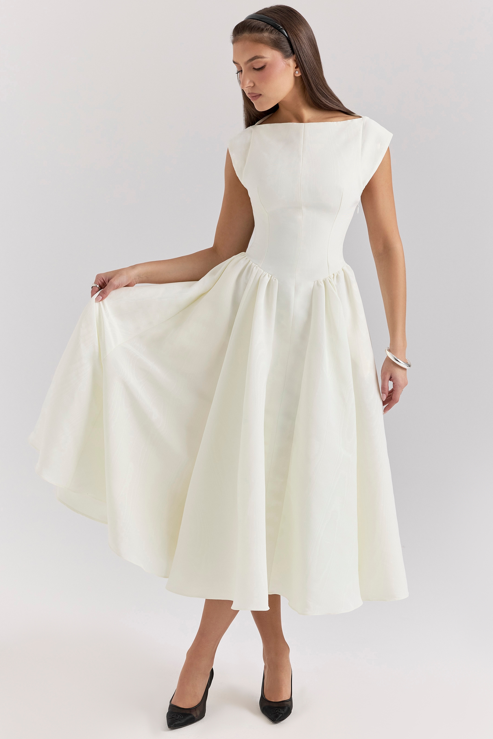 Debutante  Ivory Moire Satin Midi Dress — image 5