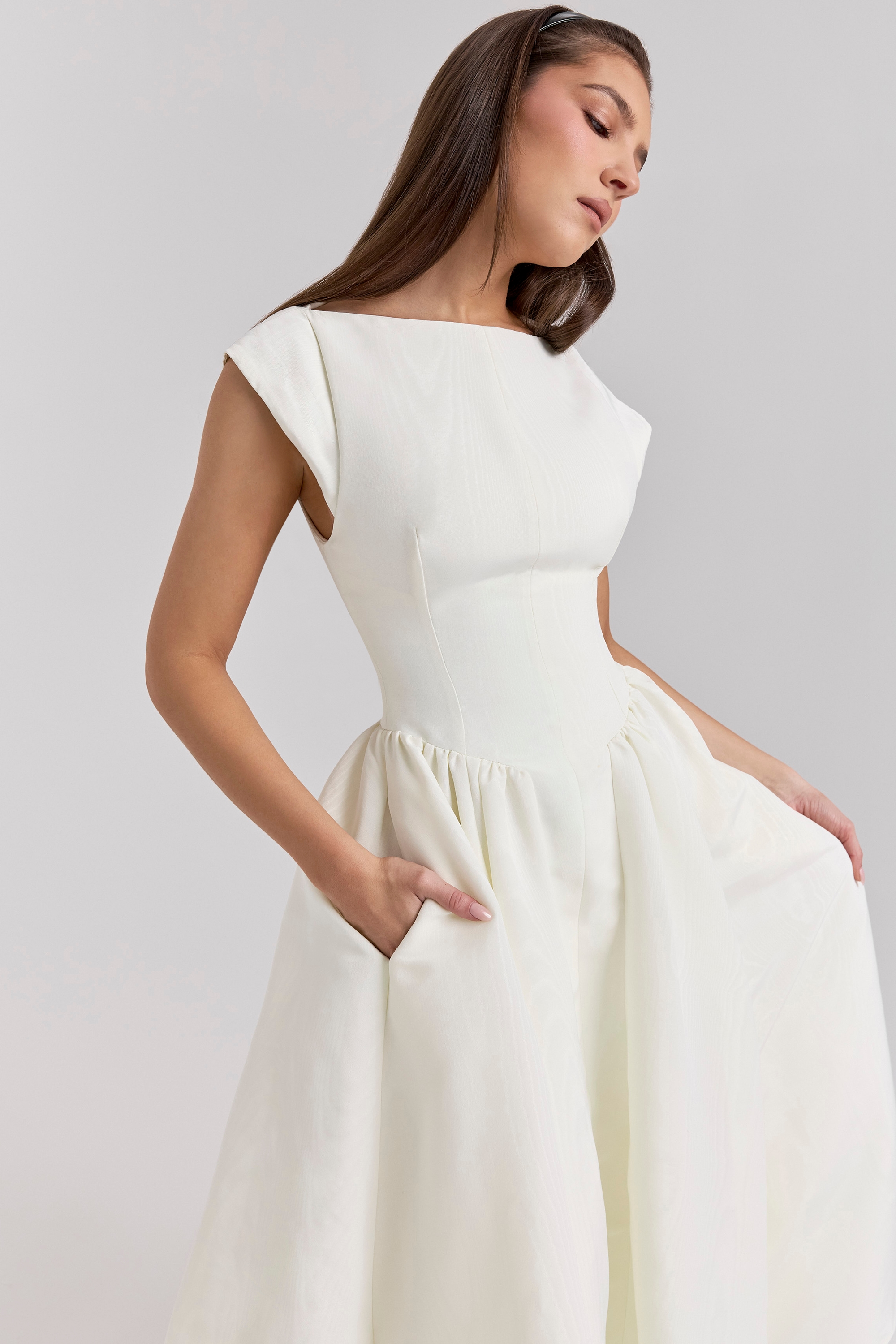 Debutante  Ivory Moire Satin Midi Dress — image 6