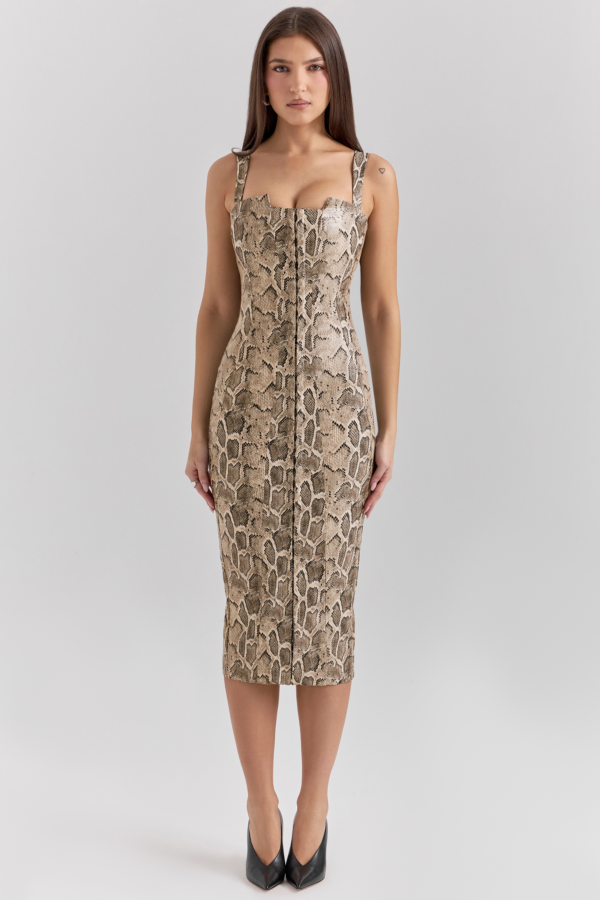 Gracie  Snakeskin Print Vegan Leather Midi Dress — image 3