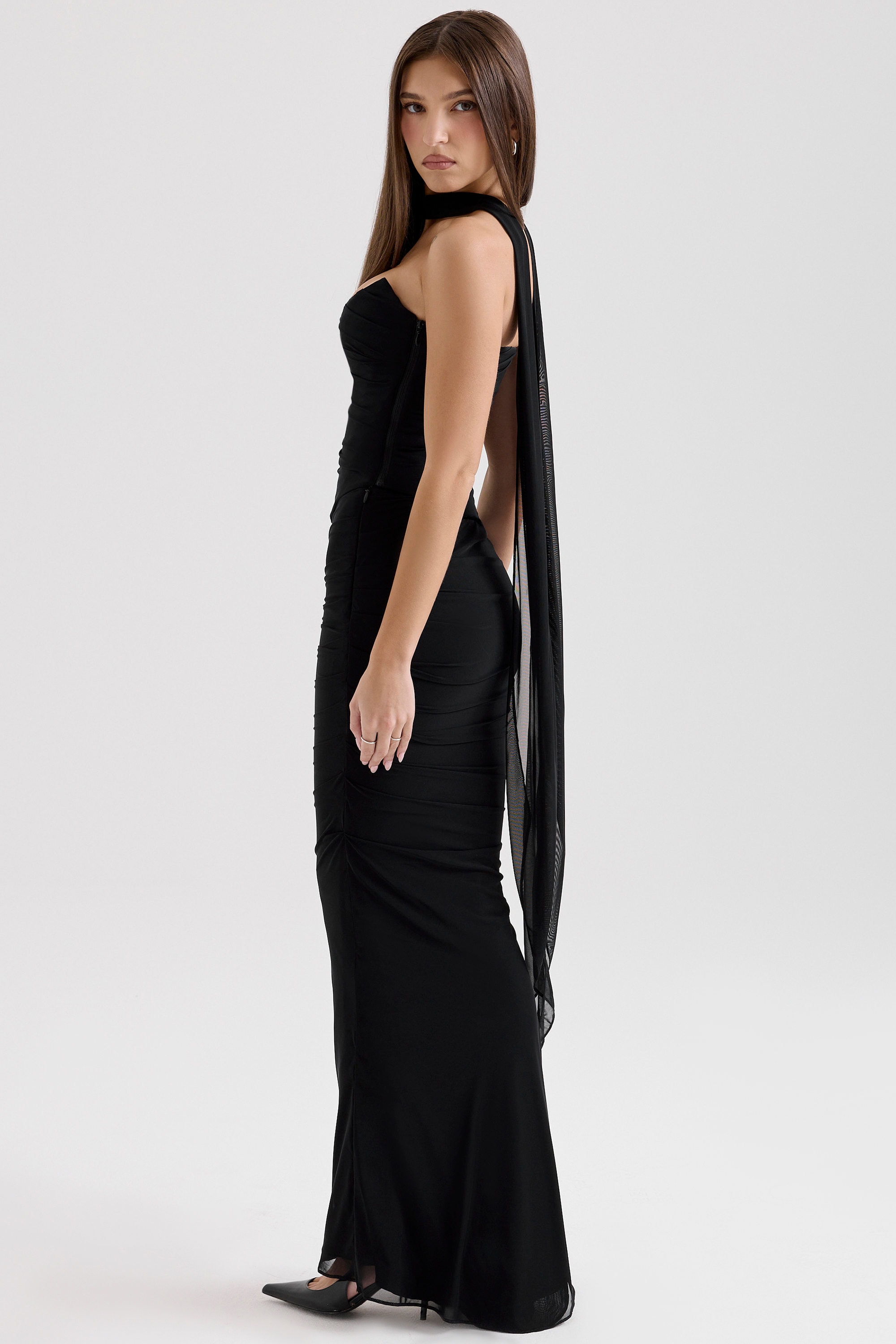 Cassidy  Black Mesh Maxi Skirt with Fluted Hem — image 6