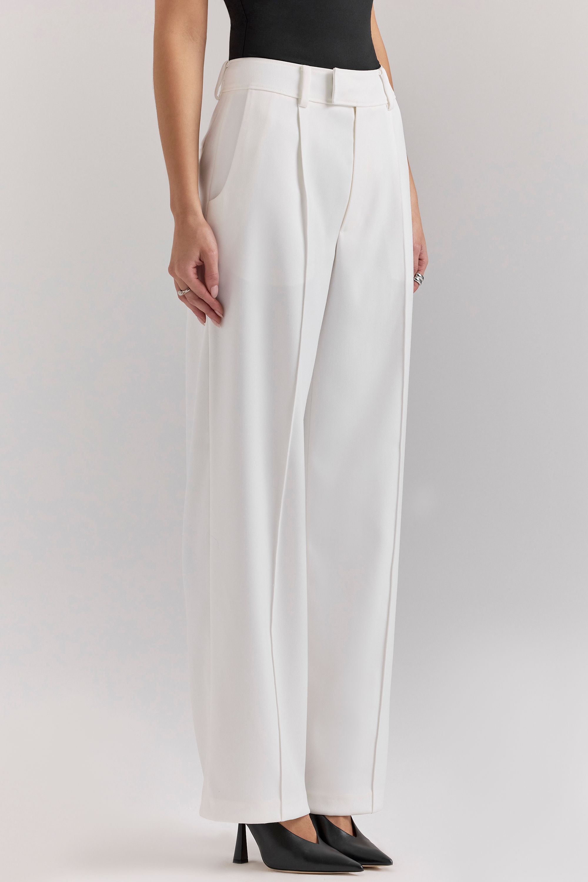 Hayden  White Wide Leg High Waist Tailored Trousers — image 9