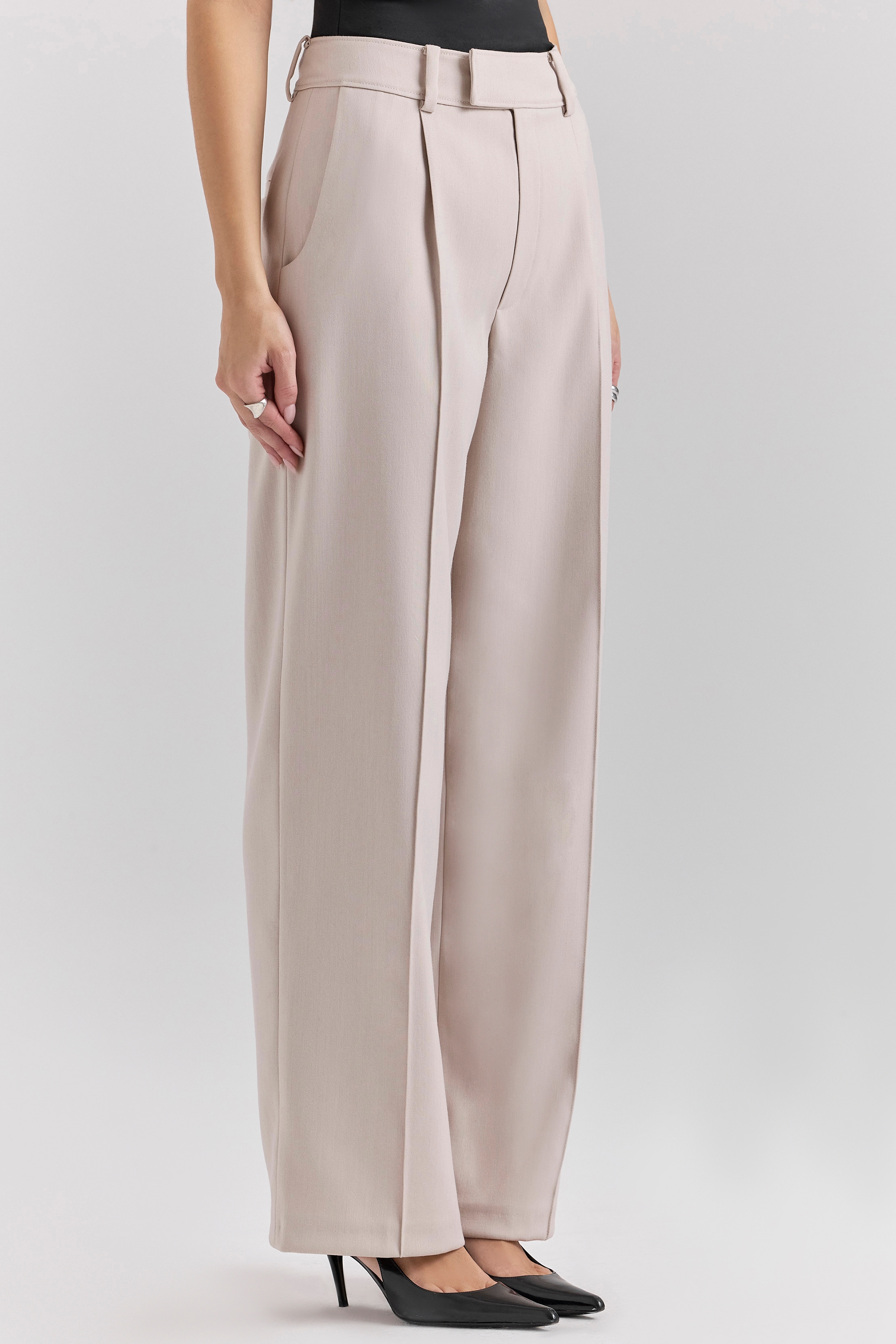 Hayden  Beige High Waist Tailored Trousers — image 8