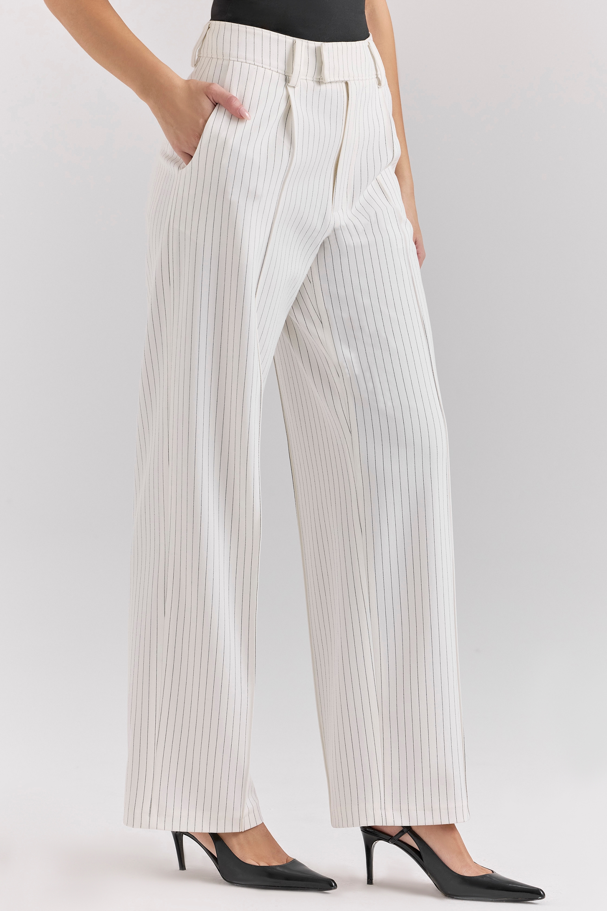 Hayden  White Pinstripe High Waist Tailored Trousers — image 10