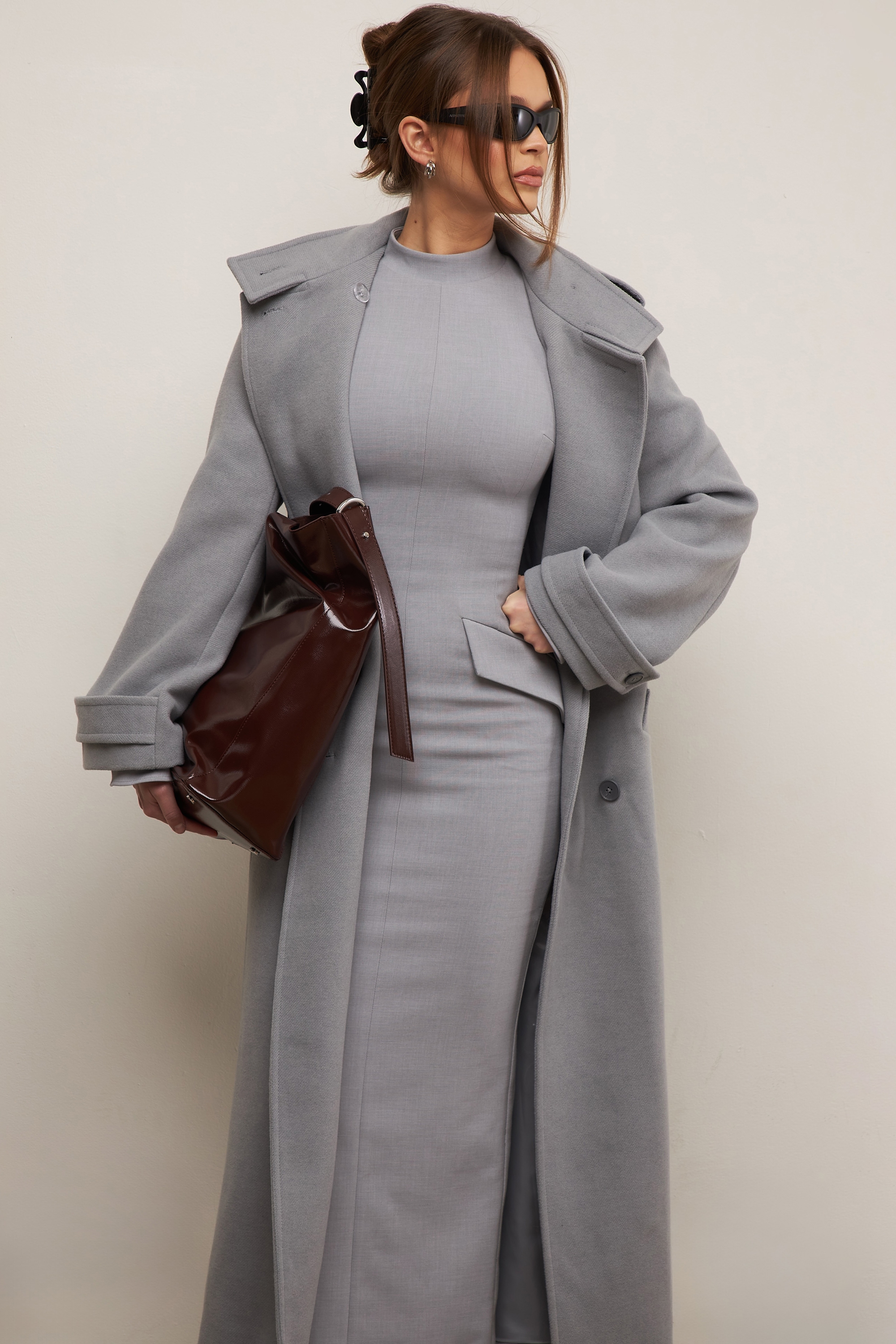 Sander  Grey Double Breasted Funnel Neck Coat — image 2