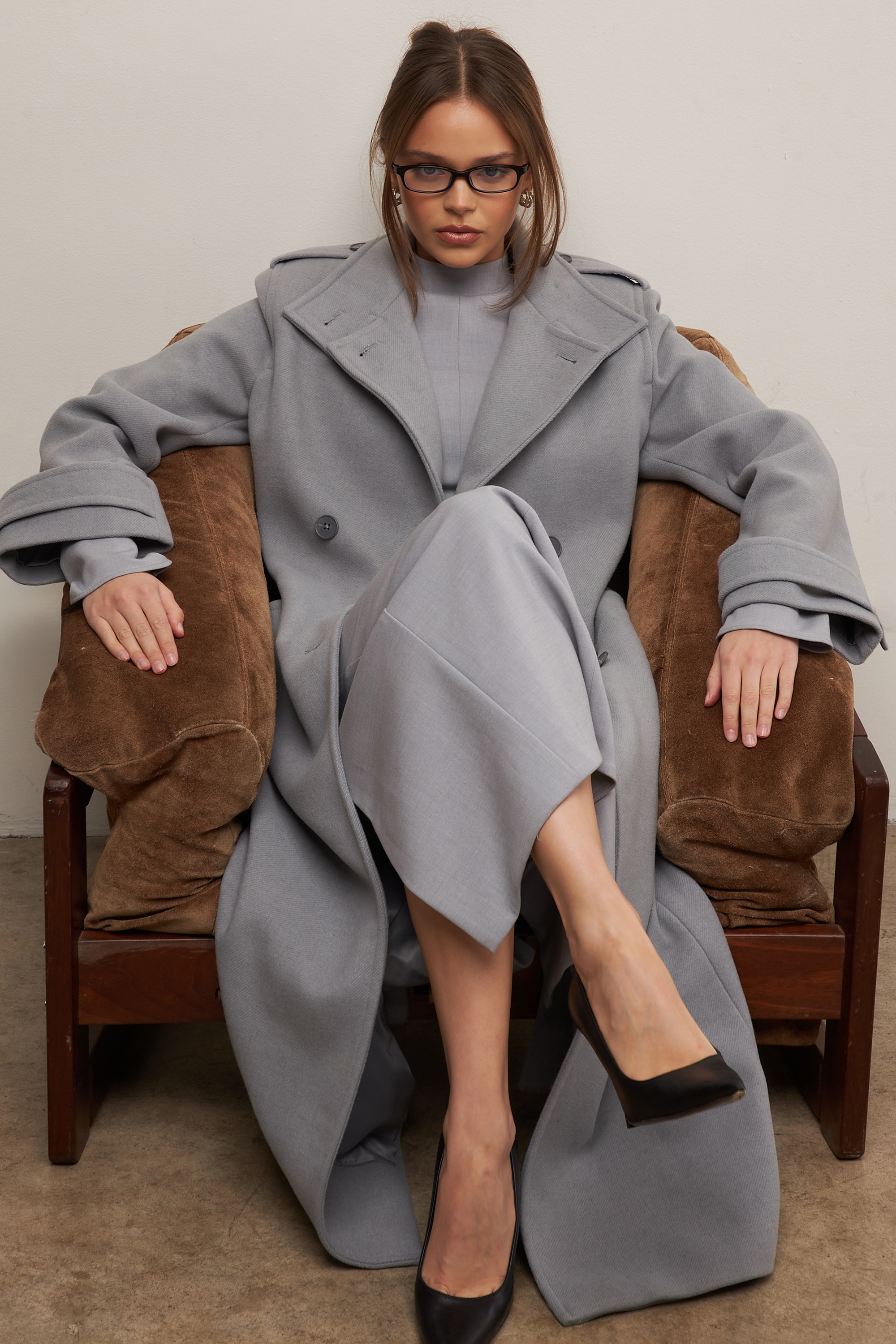 Sander  Grey Double Breasted Funnel Neck Coat — image 10