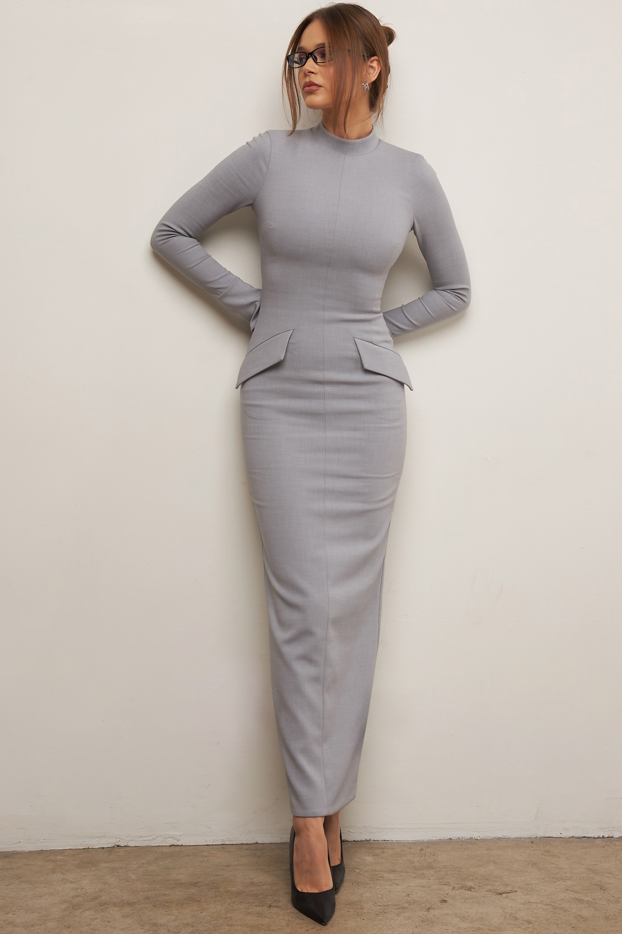 Marie-Louise  Light Grey Bodycon Maxi Dress — image 2