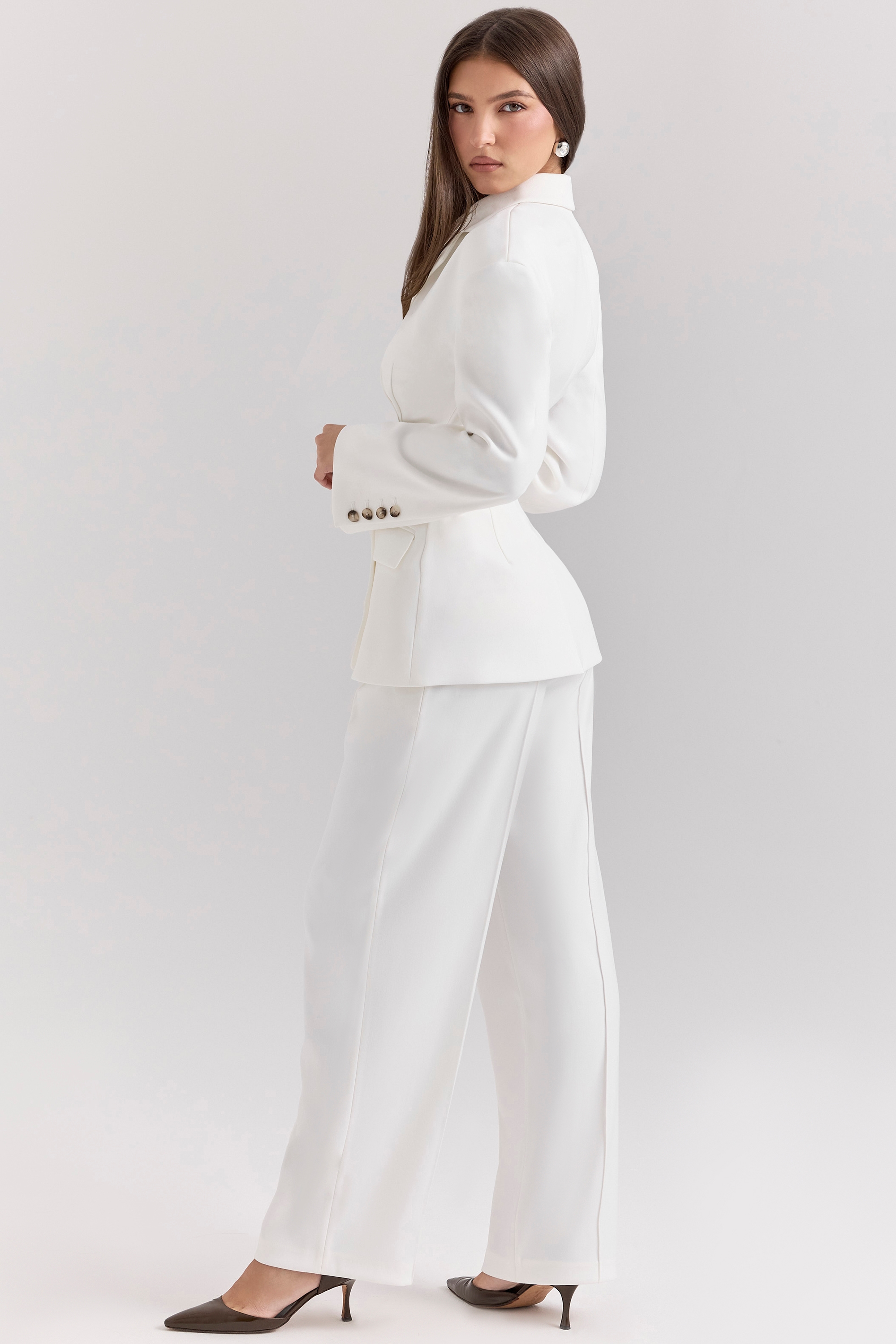 Hayden  White Wide Leg High Waist Tailored Trousers — image 6