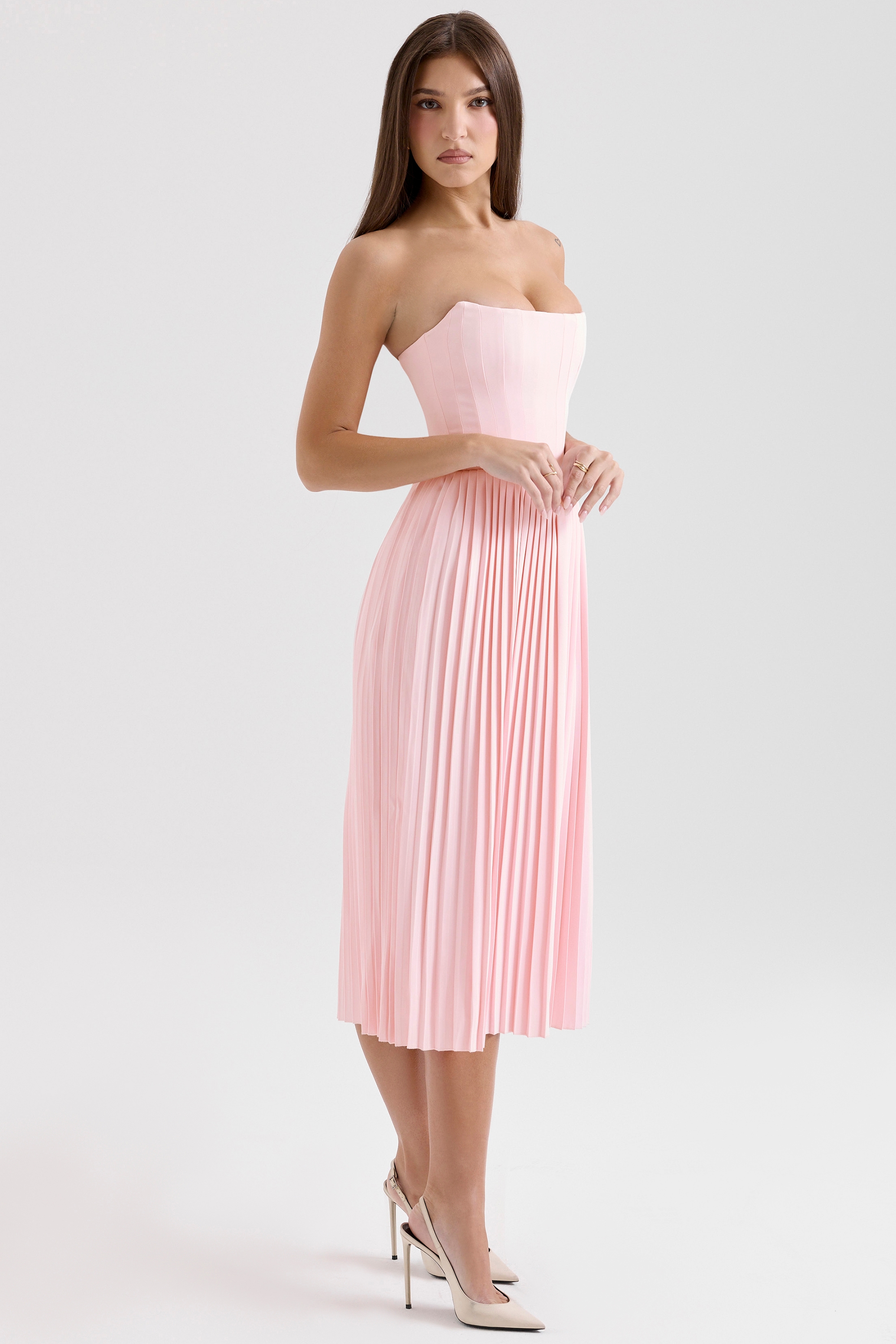 Marci  Pink Pleated Midi Corset Dress — image 7