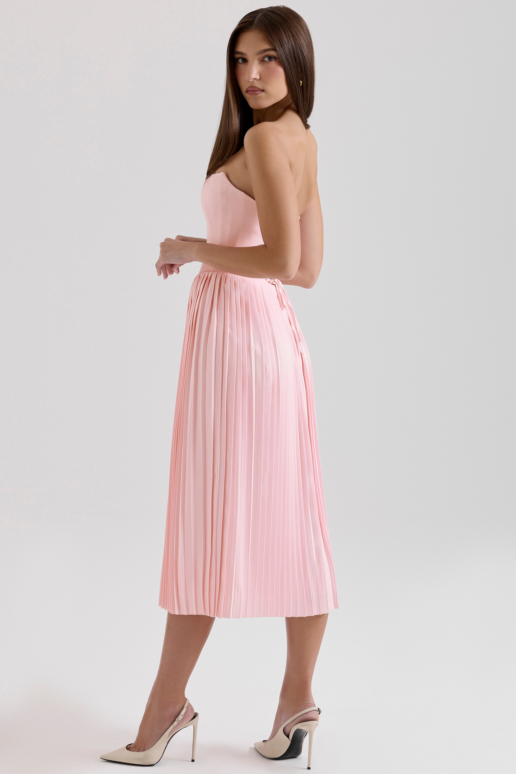 Marci  Pink Pleated Midi Corset Dress — image 8
