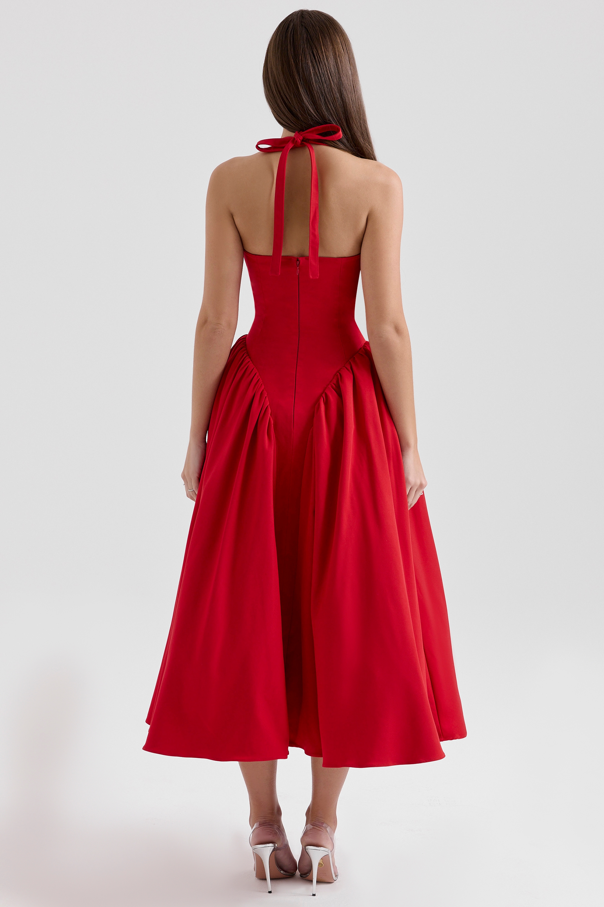 Marilyn  Red Twill Halter Midi Dress — image 8