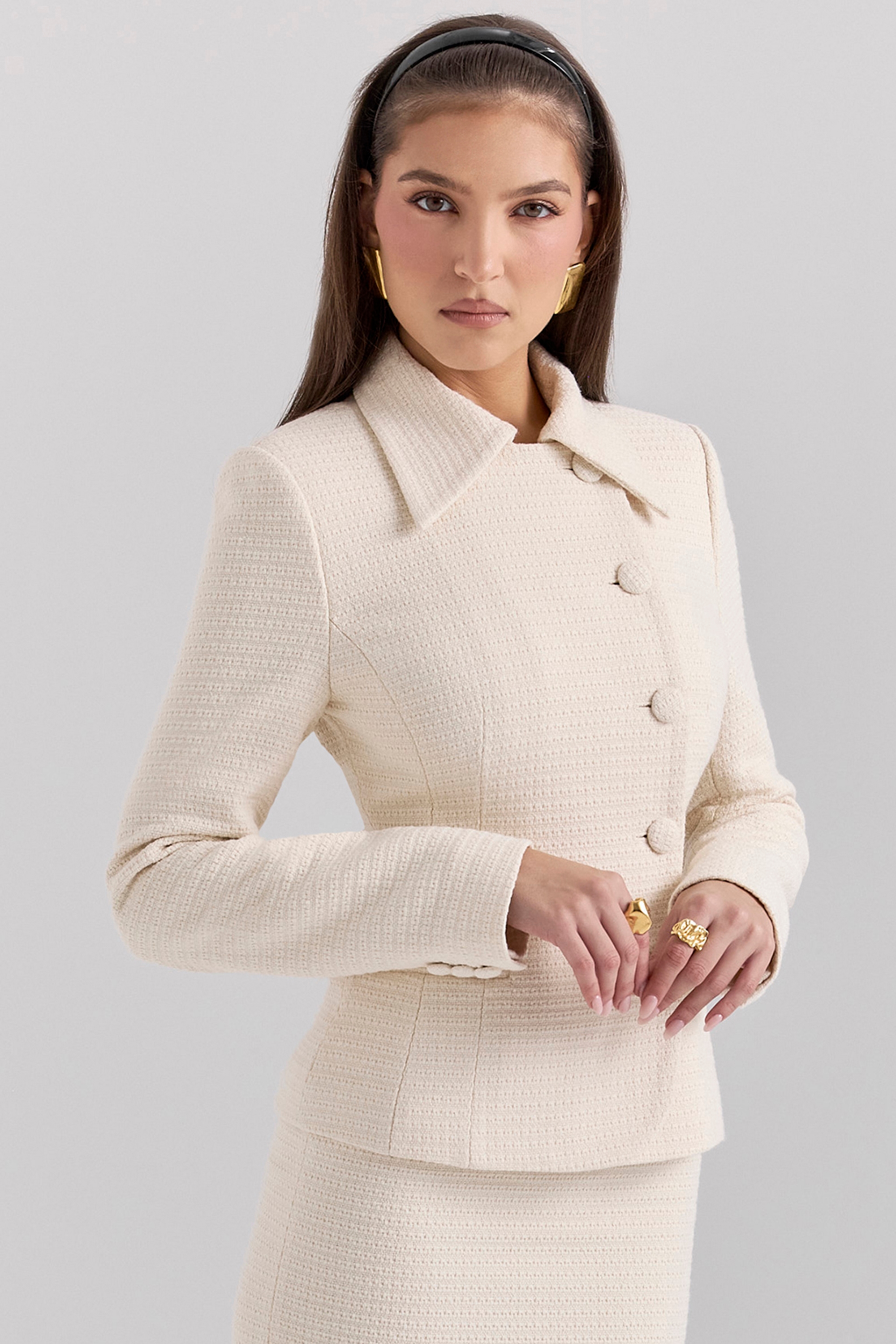 Misha  Cream Boucle Button Front Blazer — image 6
