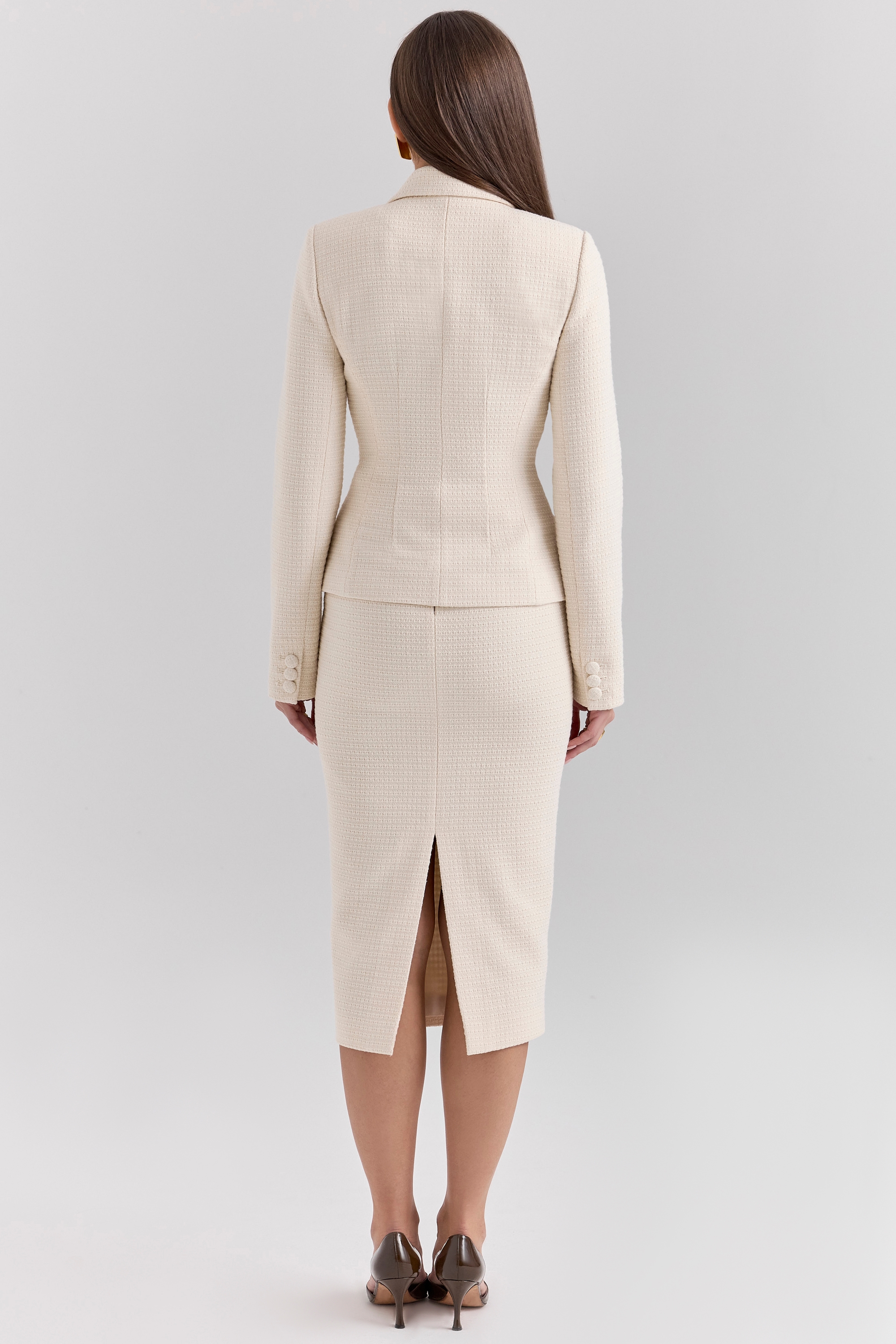 Lena  Cream Boucle Pencil Midi Skirt — image 7