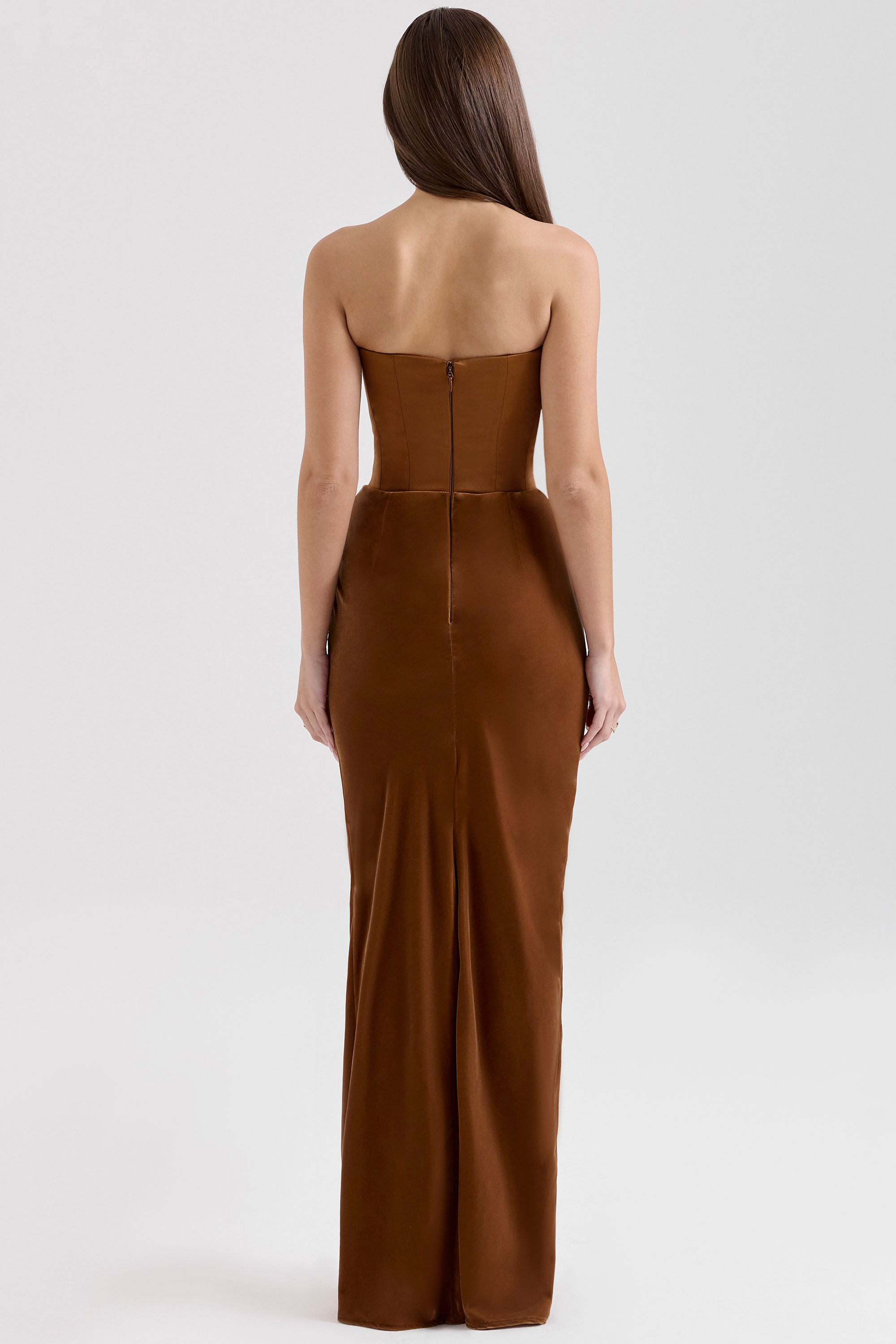 Persephone  Coffee Velvet Strapless Corset Maxi Dress — image 8