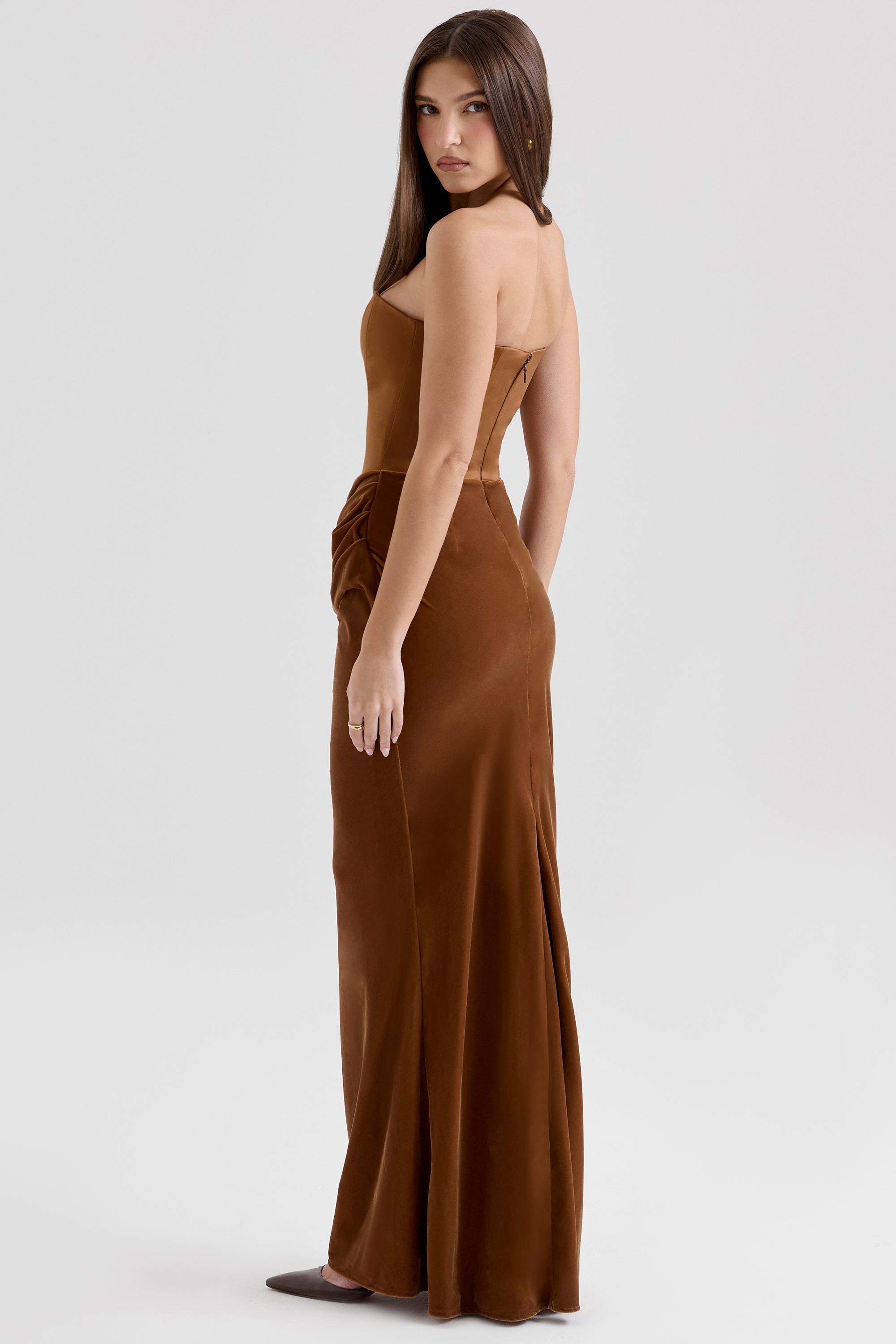 Persephone  Coffee Velvet Strapless Corset Maxi Dress — image 7