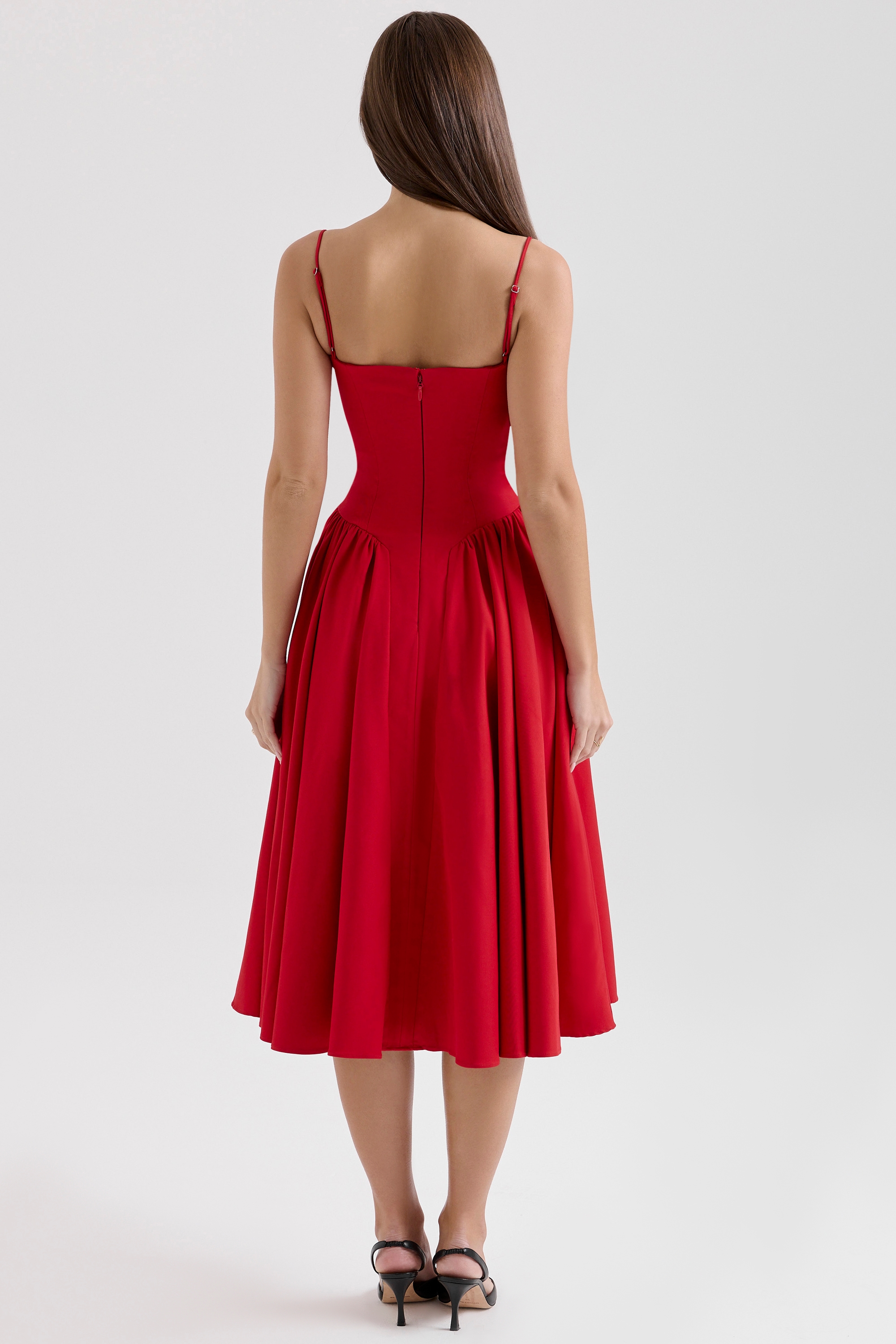 Samaria  Red Gathered Midi Dress — image 8