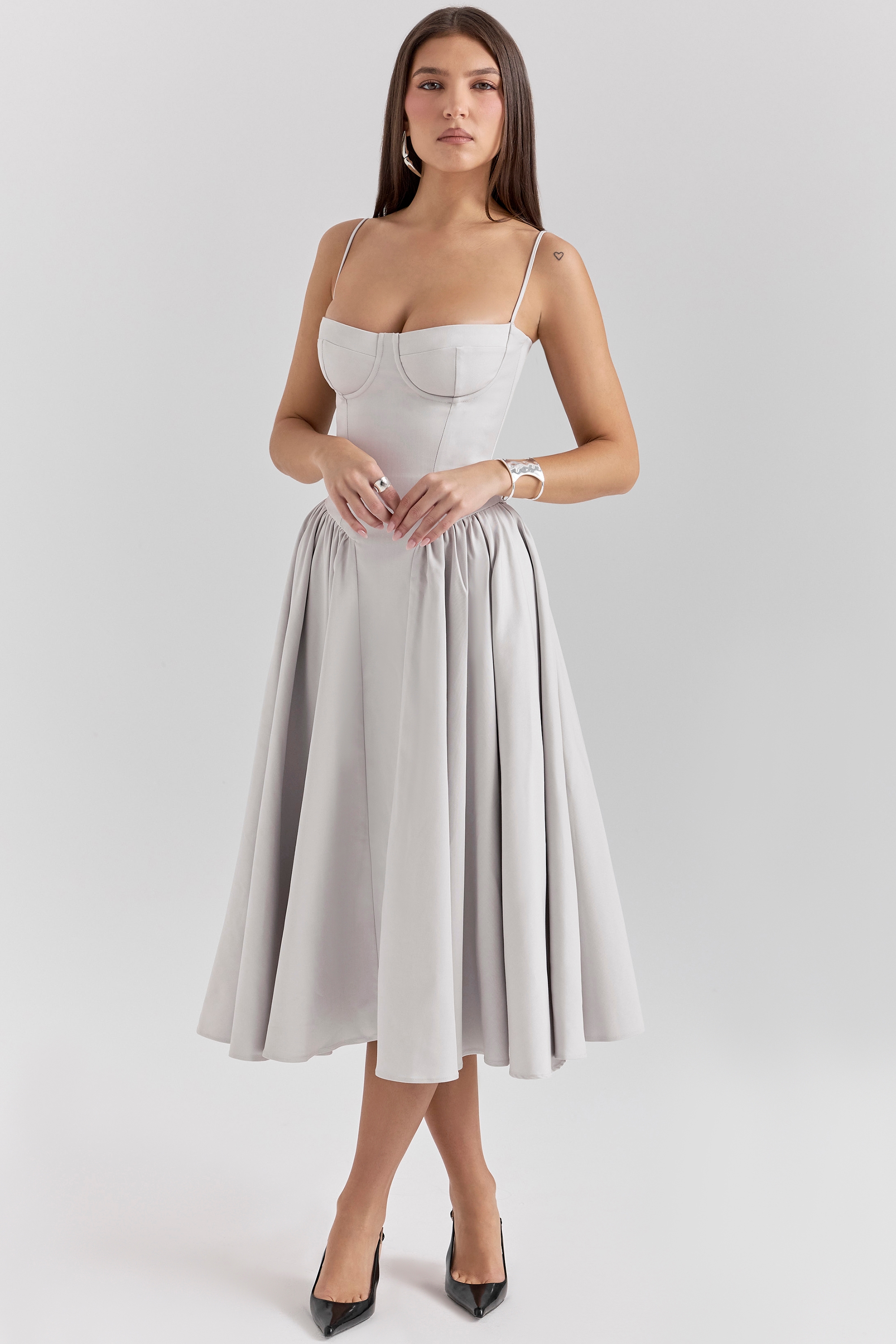 Samaria  Dove Grey Corset Midi Dress — image 5