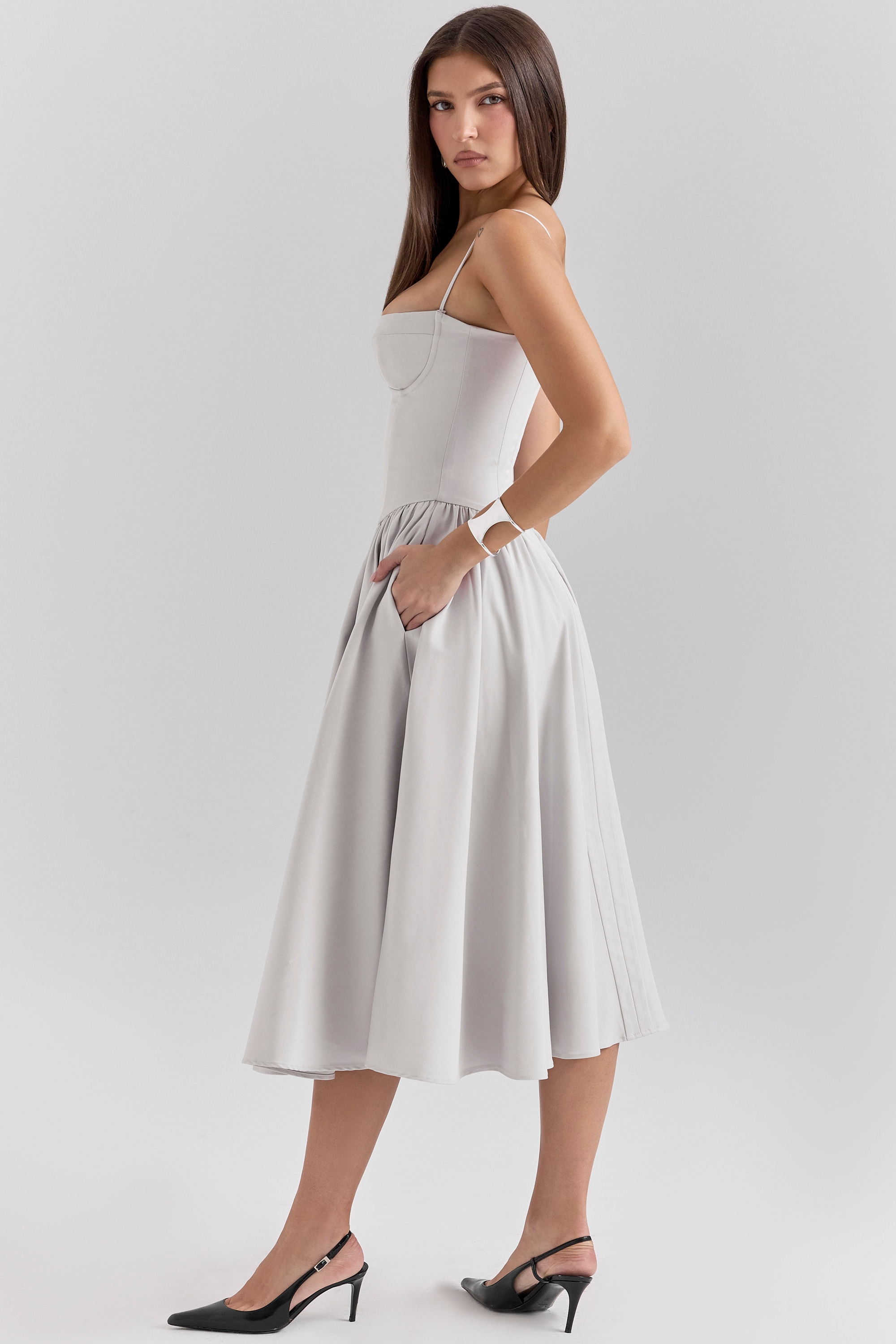 Samaria  Dove Grey Corset Midi Dress — image 8
