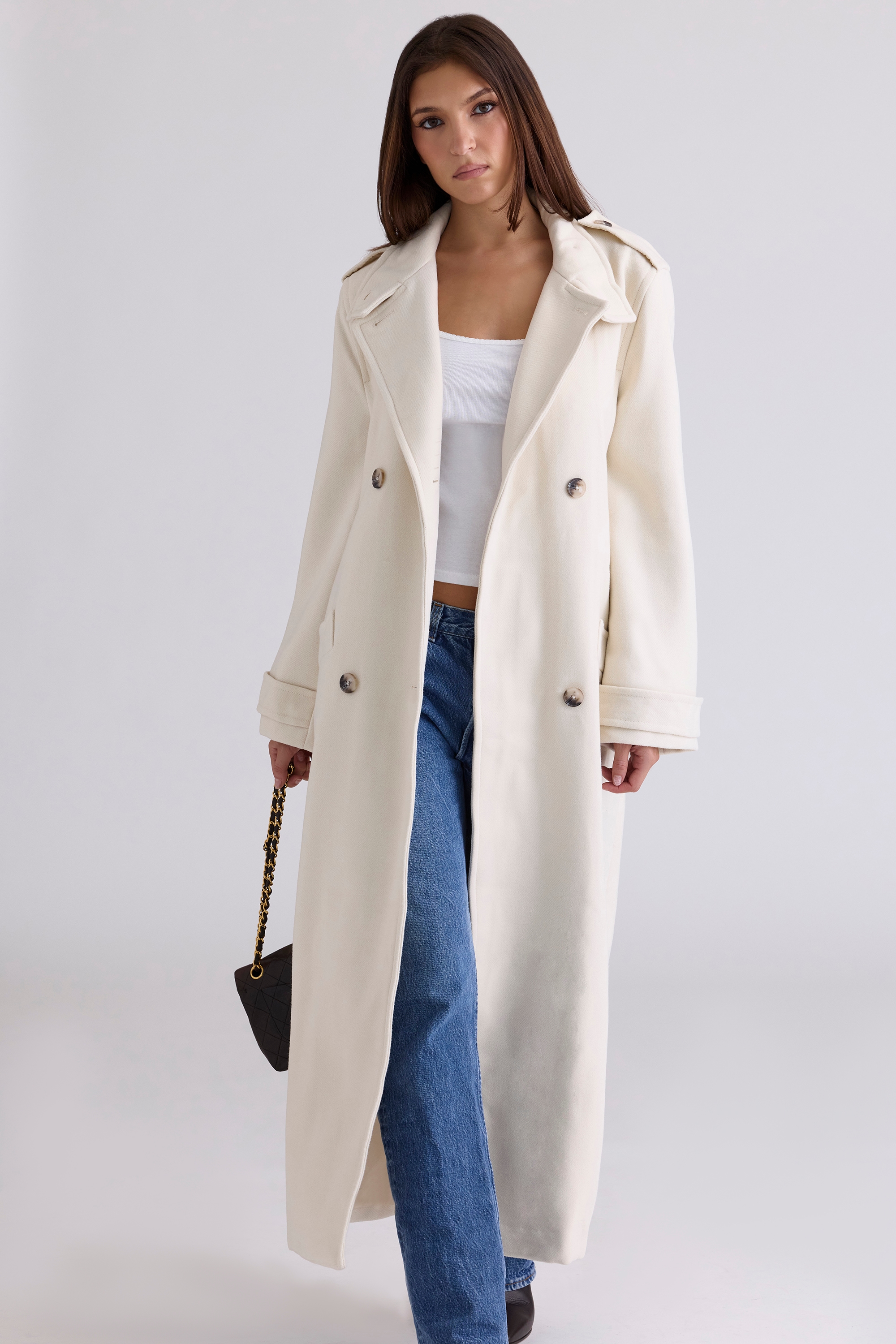Sander  Cream Double Breasted Funnel Neck Coat — image 3