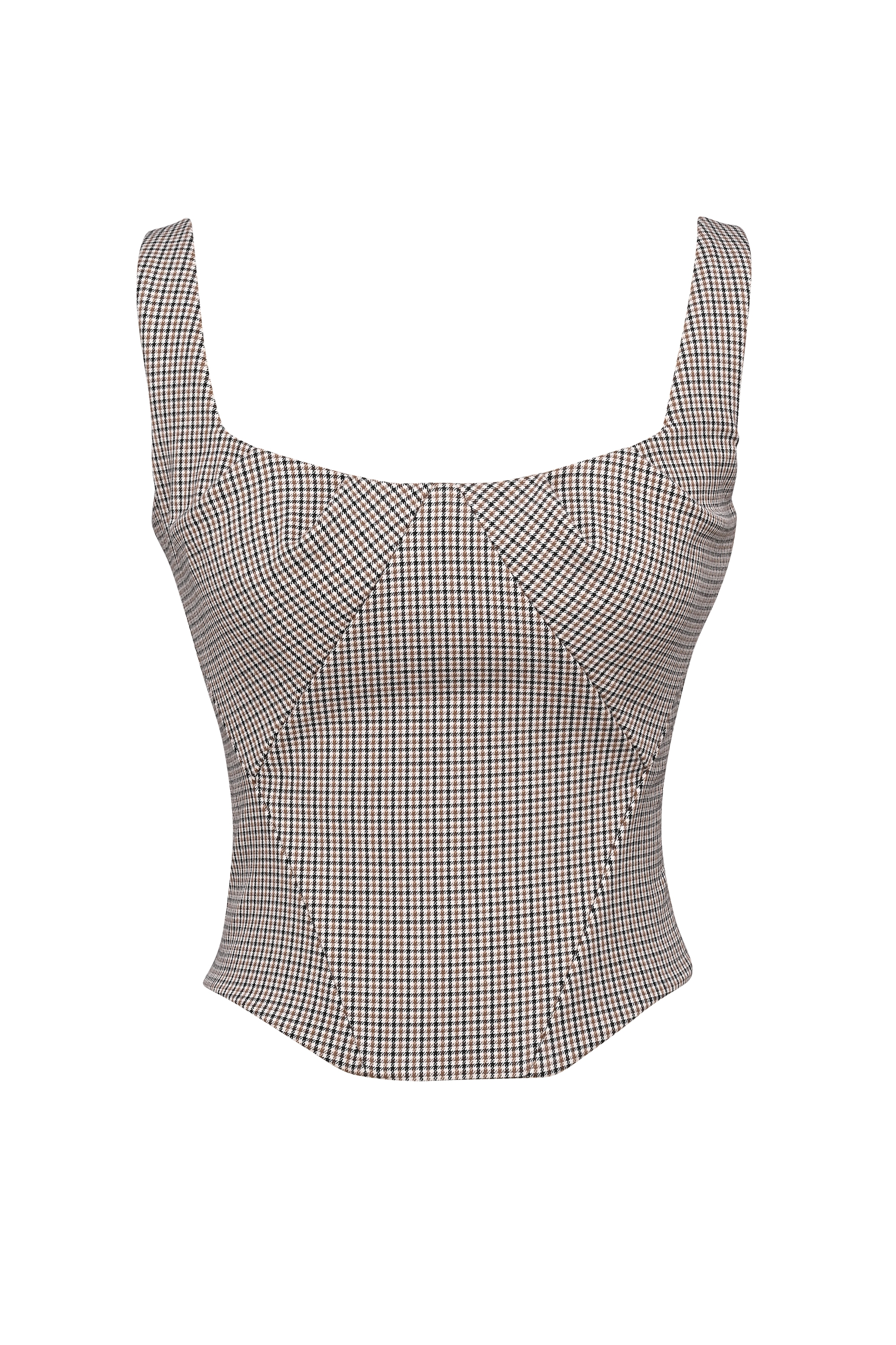 Selma  Brown Puppytooth Boned Corset Top — image 9