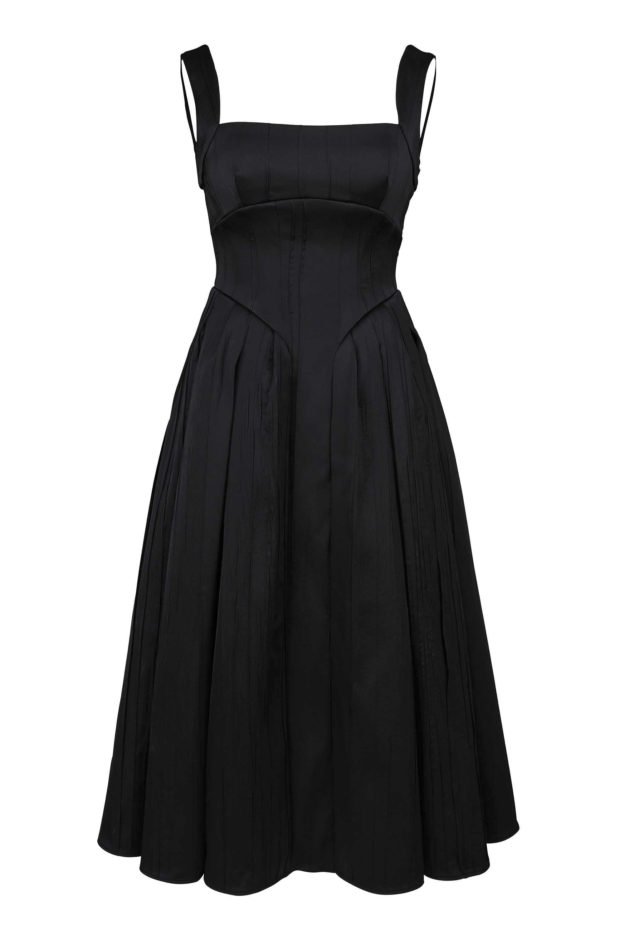 Isabeau  Black Textured Satin Corset Midi Dress — image 13
