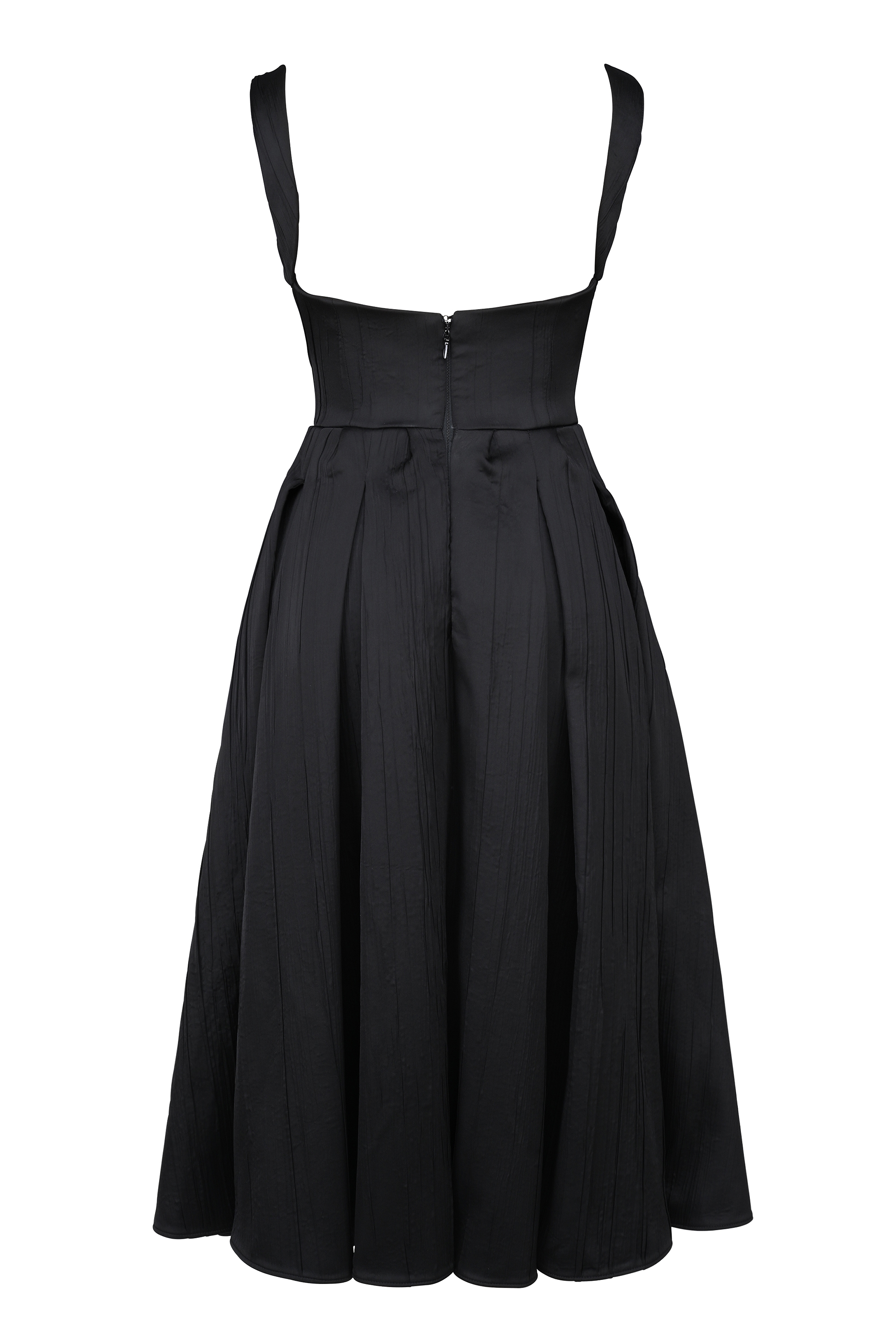 Isabeau  Black Textured Satin Corset Midi Dress — image 15