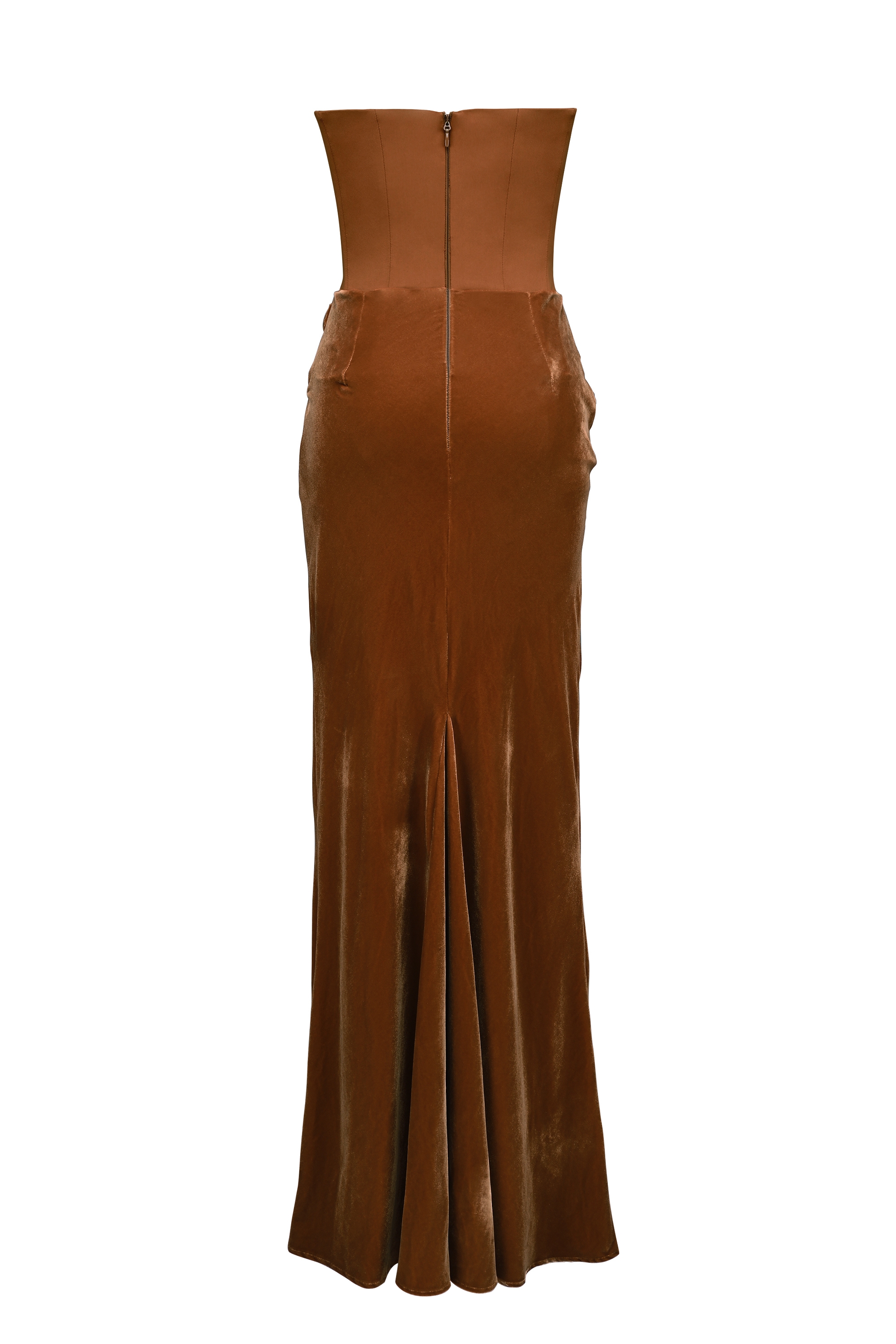 Persephone  Coffee Velvet Strapless Corset Maxi Dress — image 13