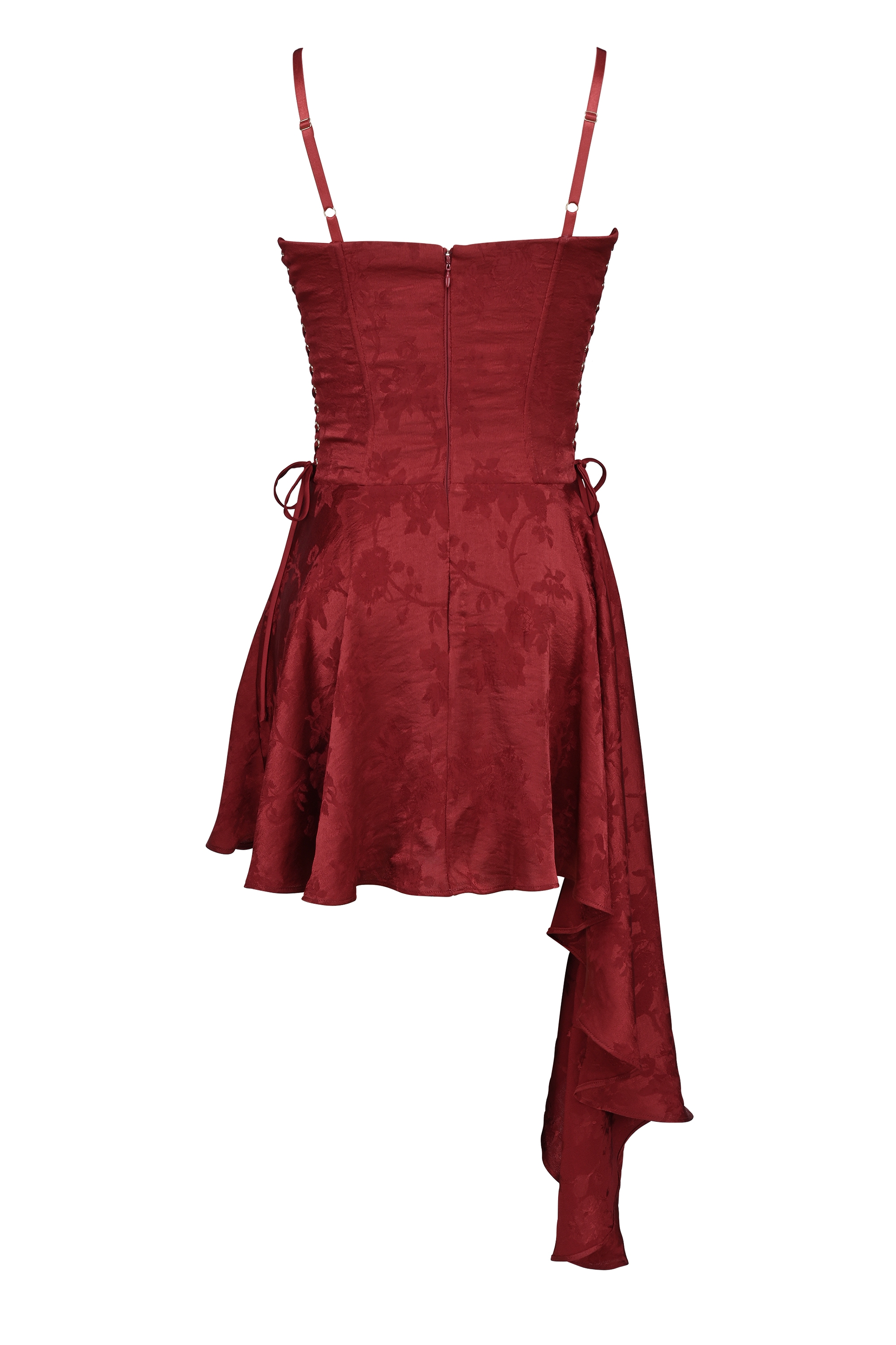Lola  Wine Jacquard Satin Draped Mini Dress — image 14