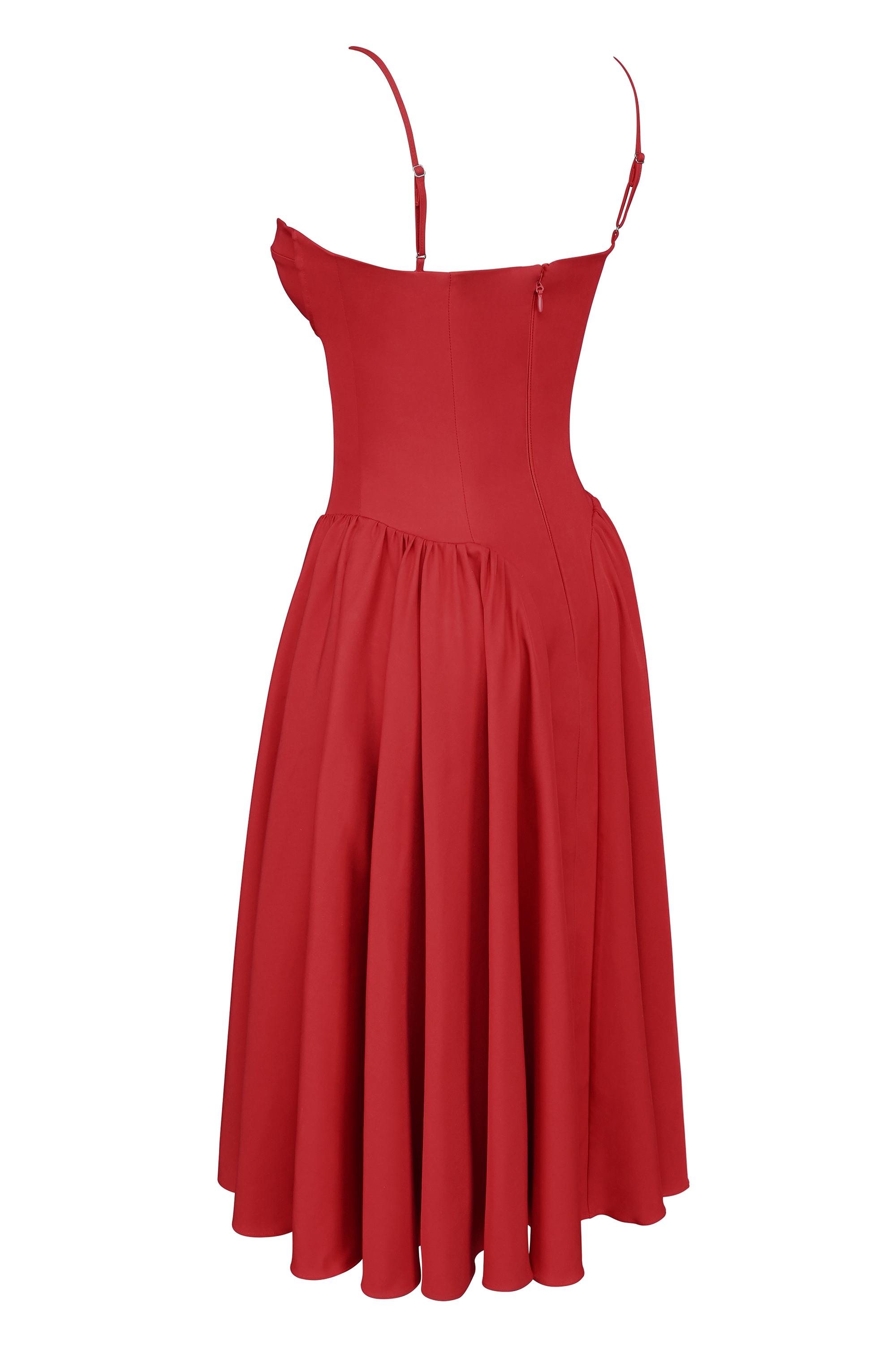 Samaria  Red Gathered Midi Dress — image 12