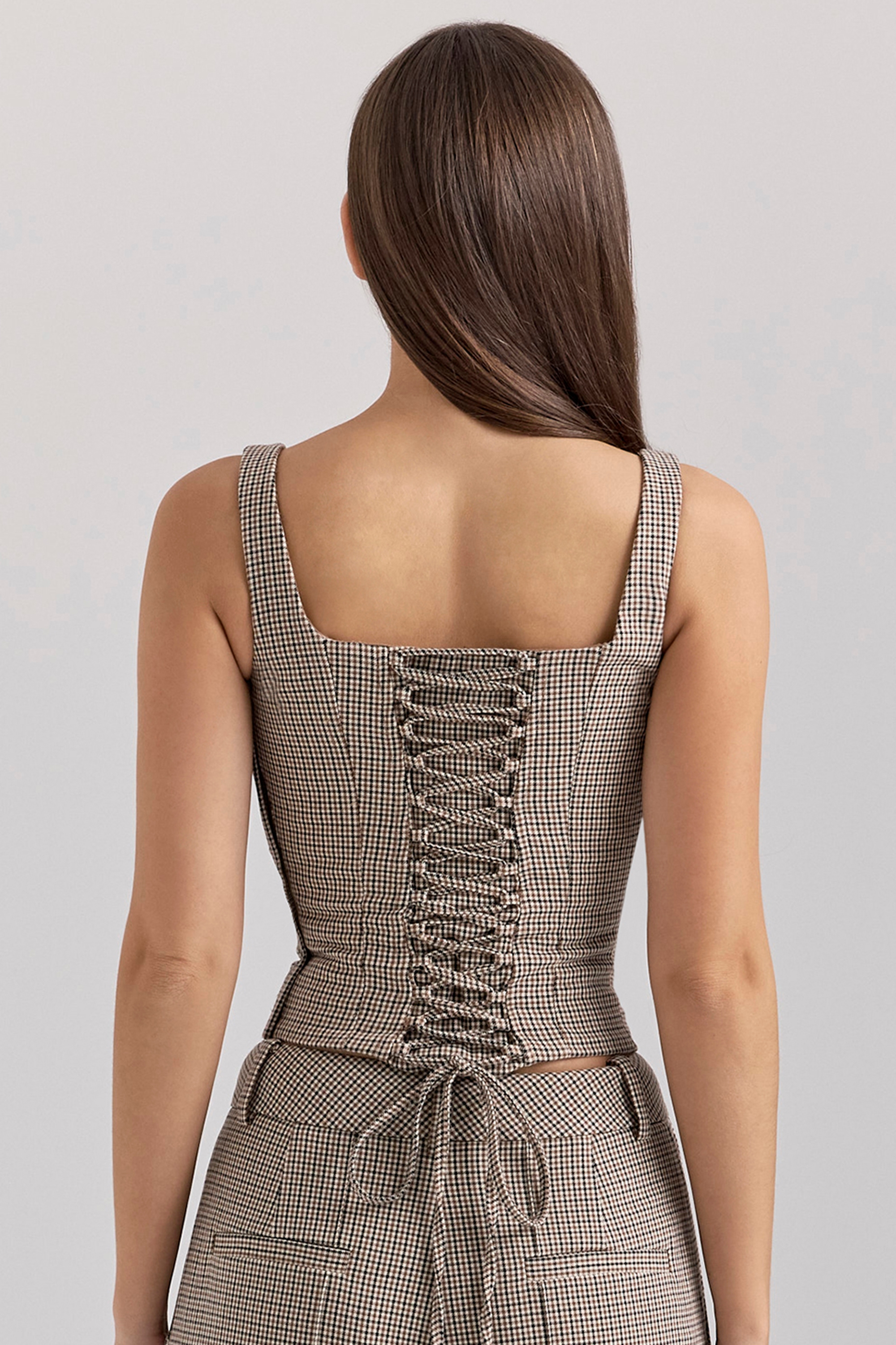 Selma  Brown Puppytooth Boned Corset Top — image 8