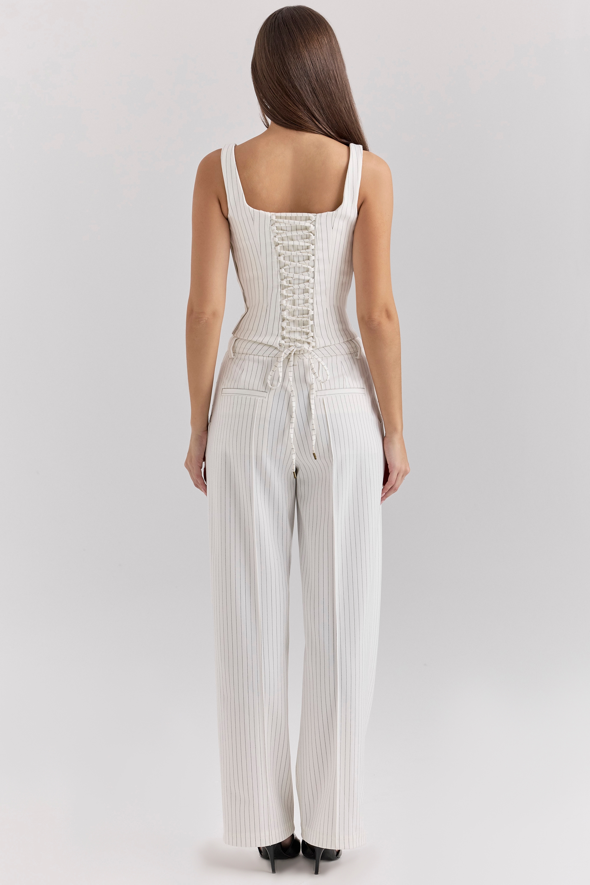 Hayden  White Pinstripe High Waist Tailored Trousers — image 7