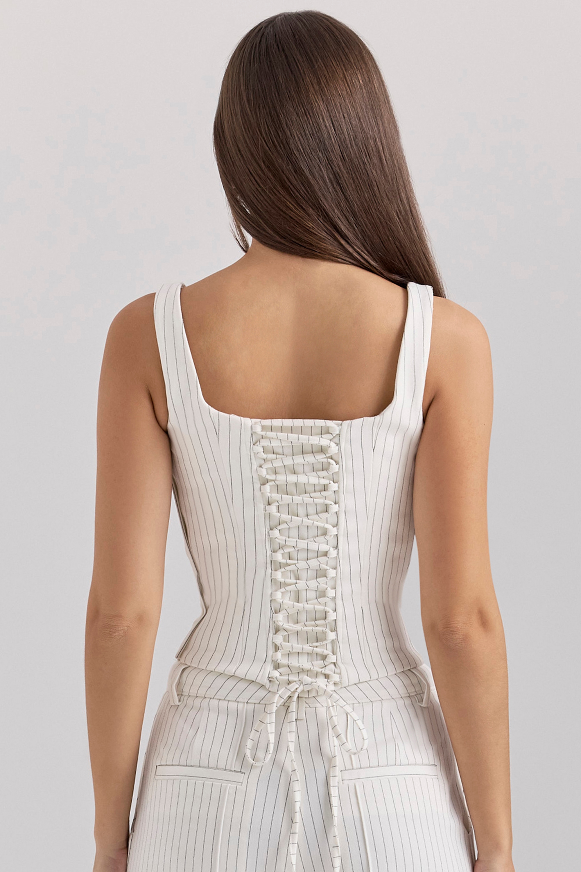 Selma  White Pinstripe Boned Corset Top — image 8