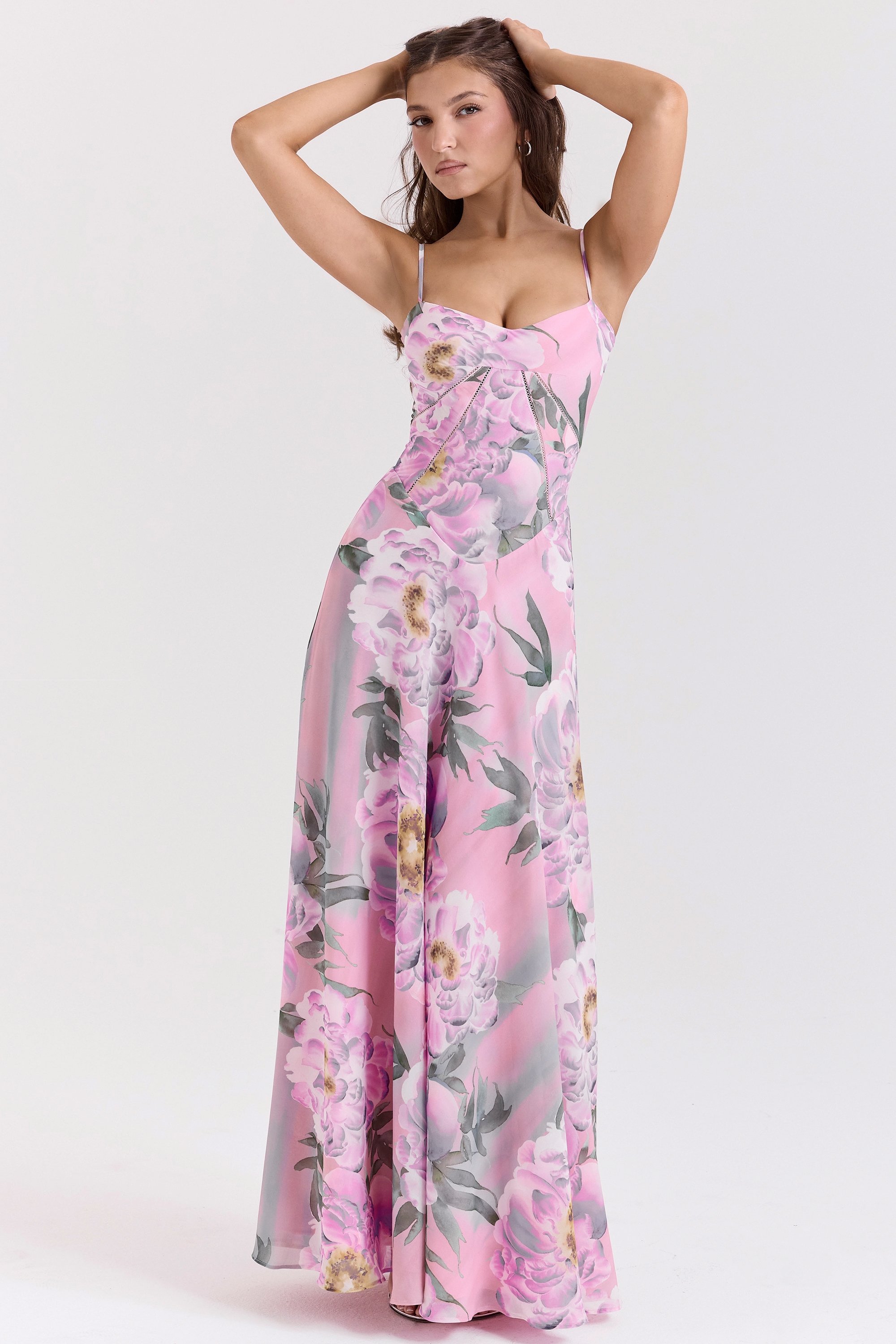 Seren  Pink Floral Print Lace Back Maxi Dress — image 1