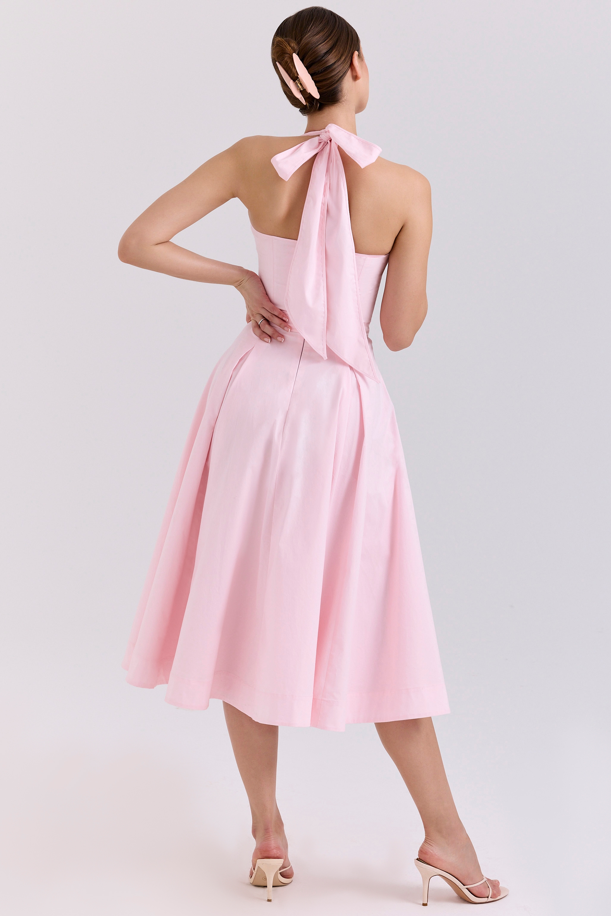 Allena  Pink Stretch Cotton Halter Midi Sundress — image 6