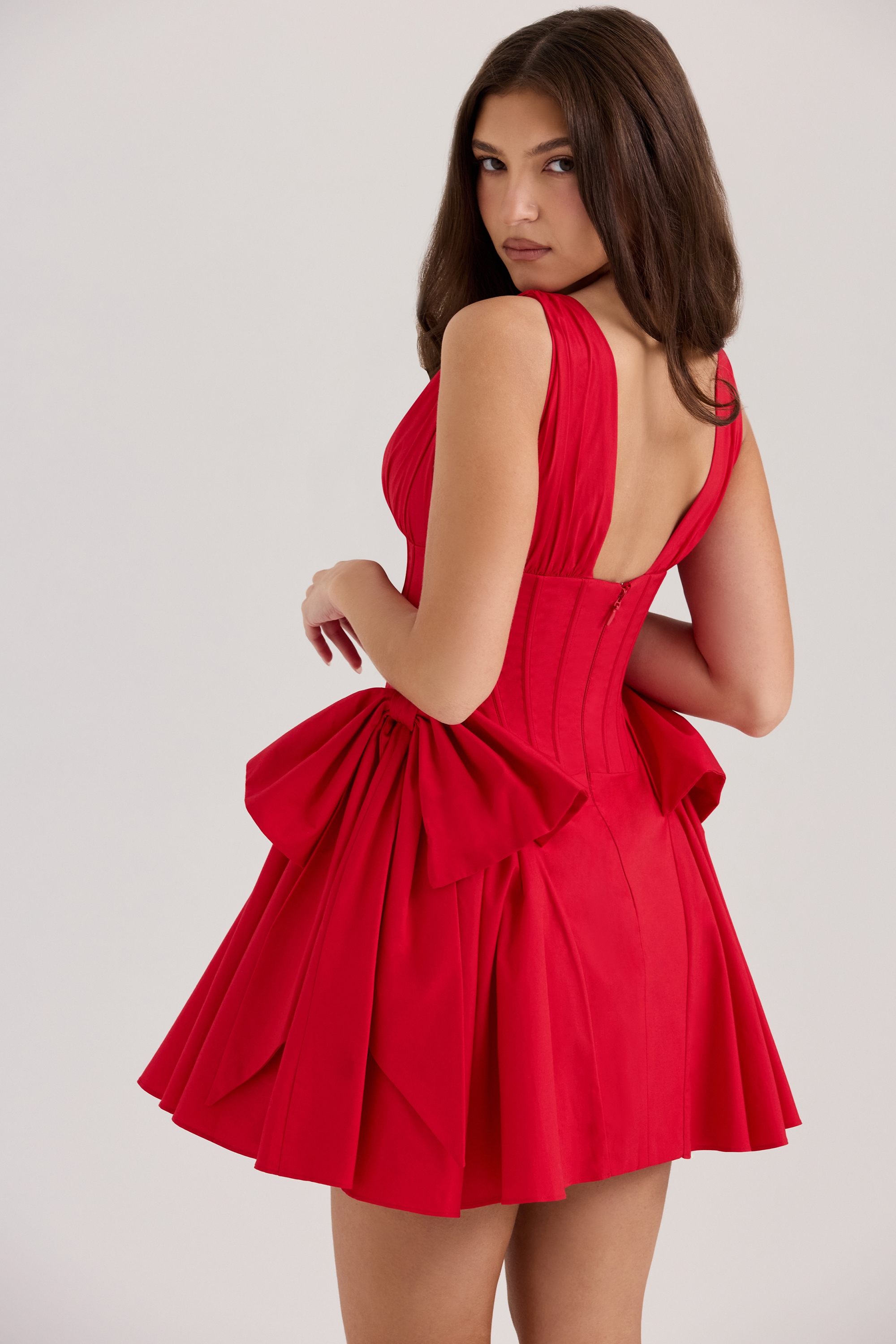 Amalia  Red Cotton Bow Mini Dress — image 6