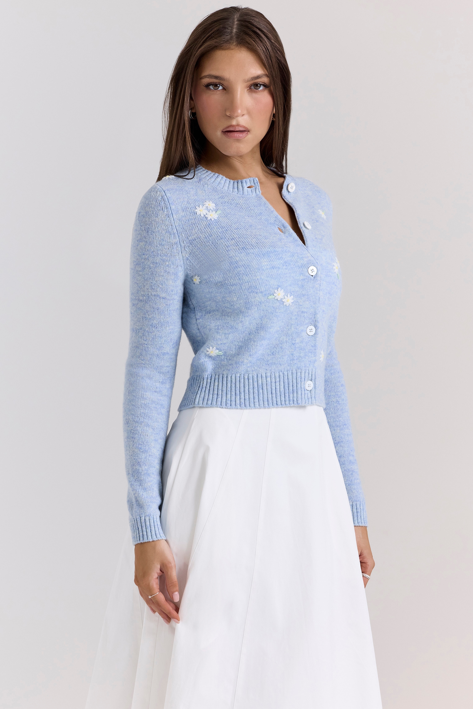 Atheia  Blue Lambswool Floral Embroidered Cardigan — image 3
