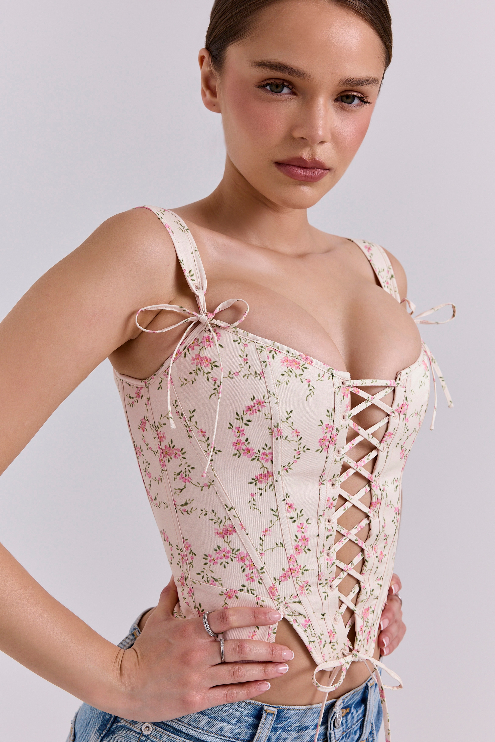 Callie  Cream Vintage Floral Cotton Corset Top — image 6
