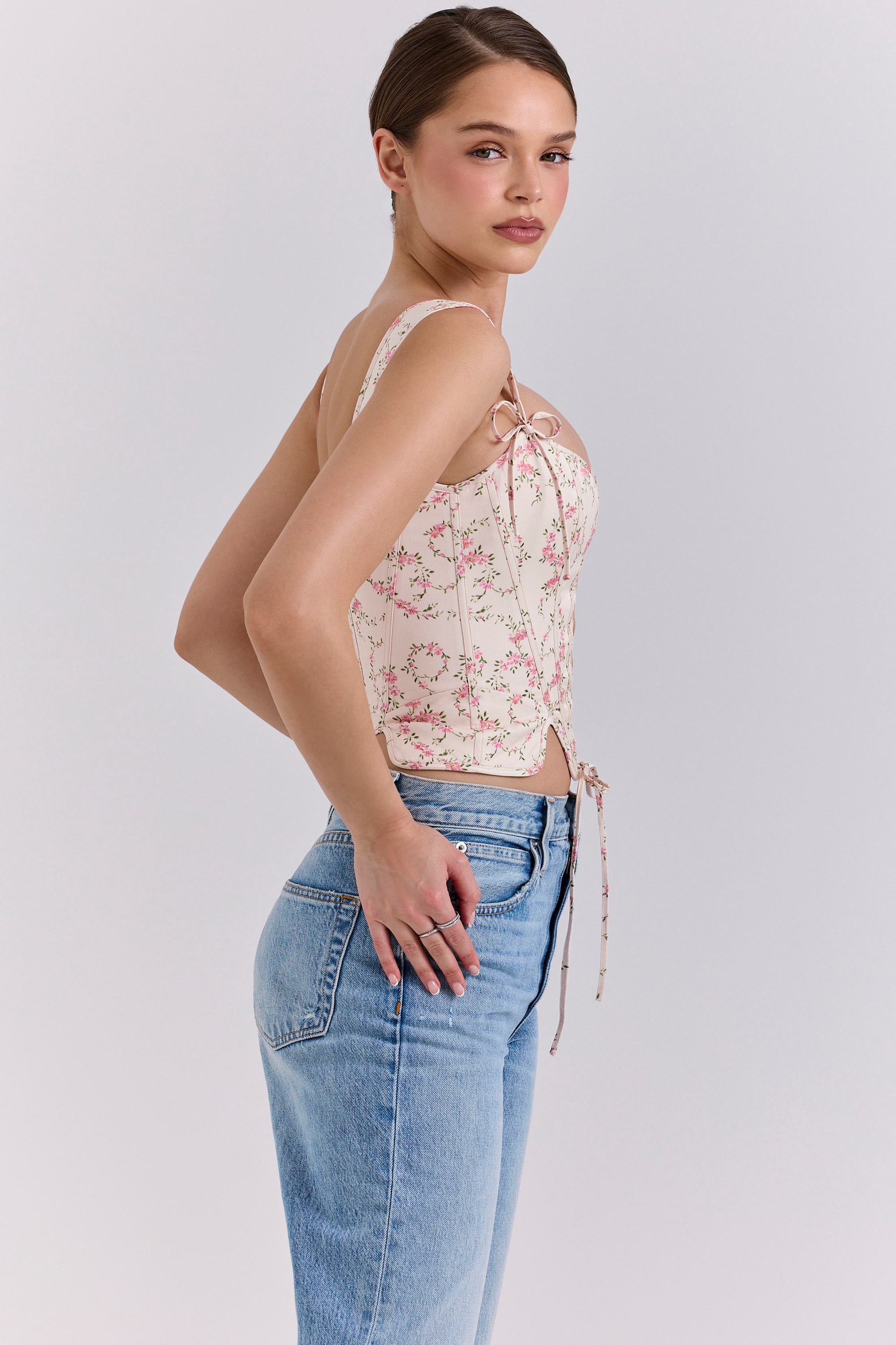 Callie  Cream Vintage Floral Cotton Corset Top — image 7